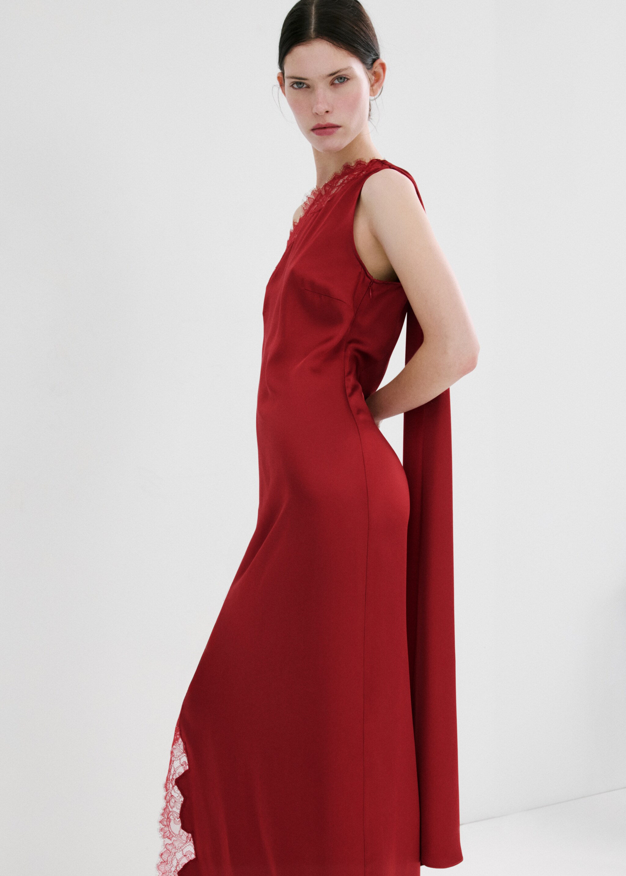 Asymmetrical dress with scarf - Medium plane, Red. Ref: 27006363-00.