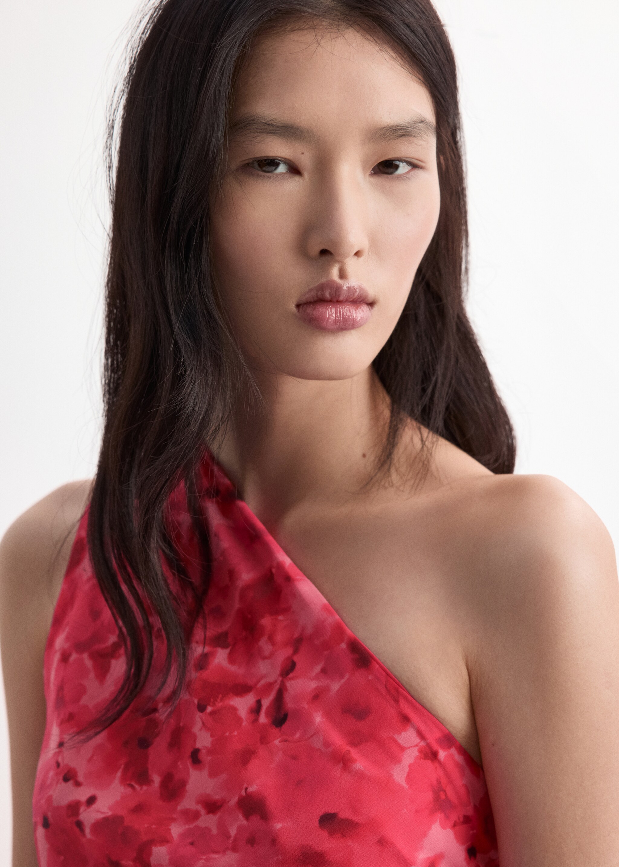 Асимметричное платье с цветочным принтом - Деталь изделия 1, Красный. Ref: 27006365-00.