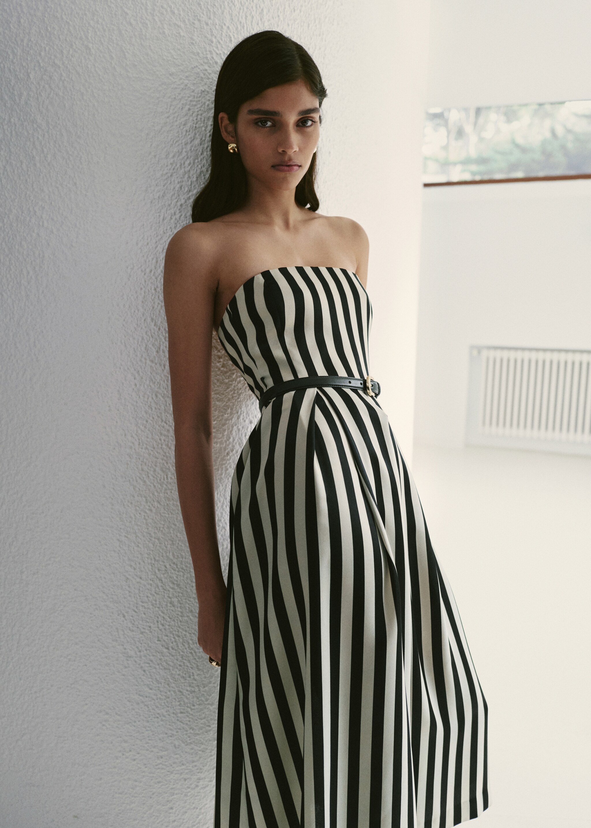 Belt striped dress - Medium plane, Black. Ref: 27006367-00.