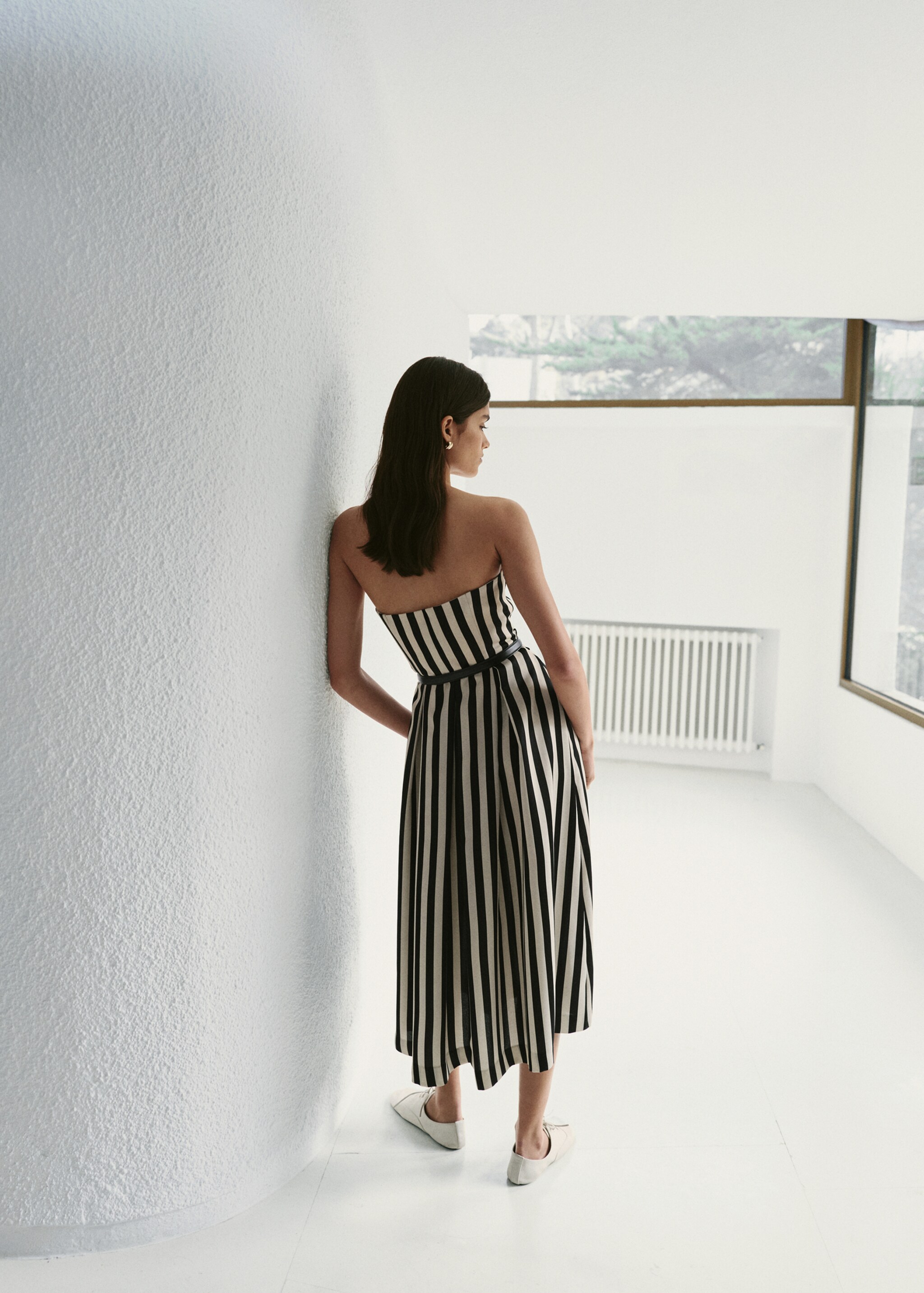 Belt striped dress - Reverse of the article, Black. Ref: 27006367-00.