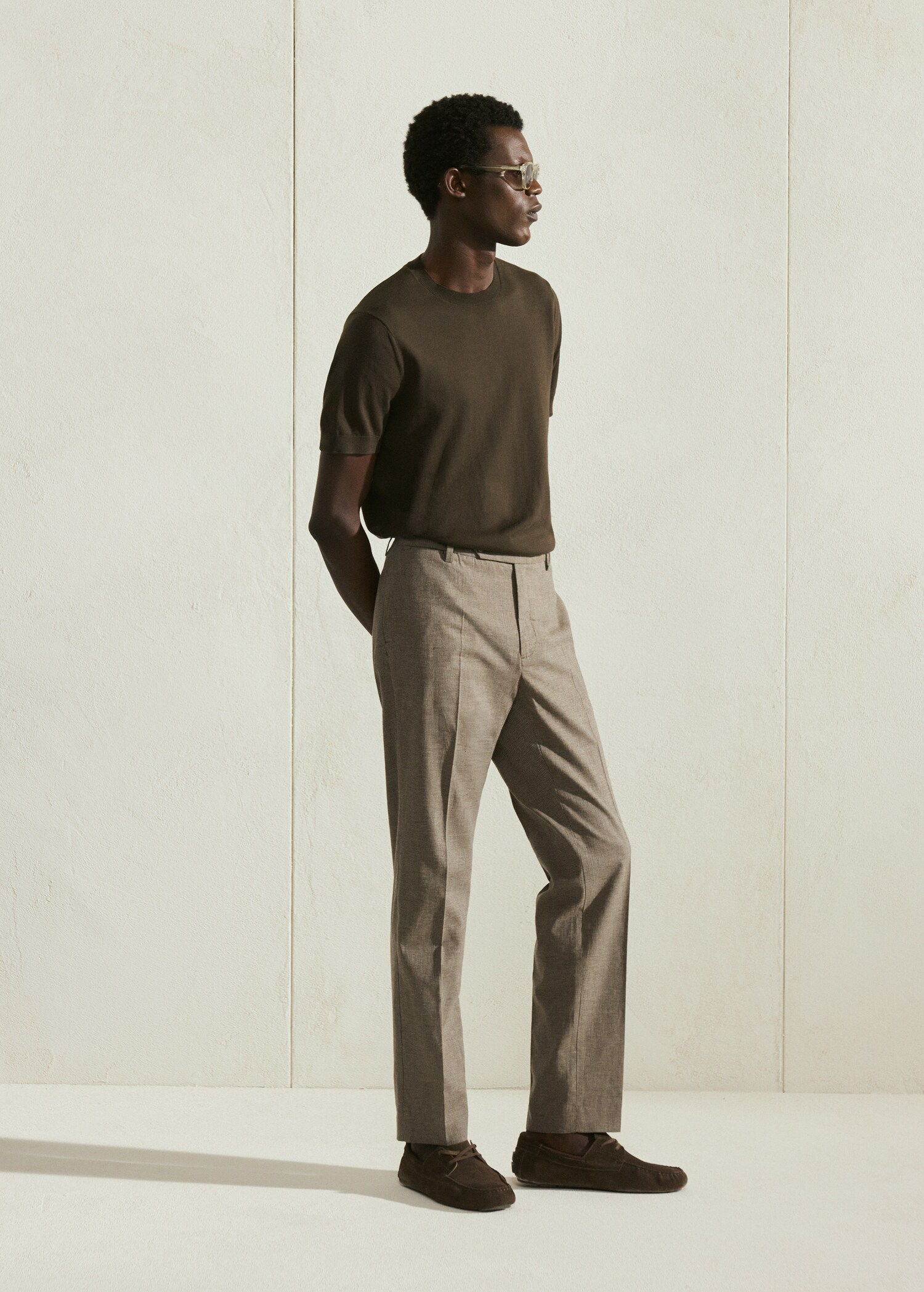 Pantalón mezcla lino regular fit pata de gallo - Detalle del artículo 5