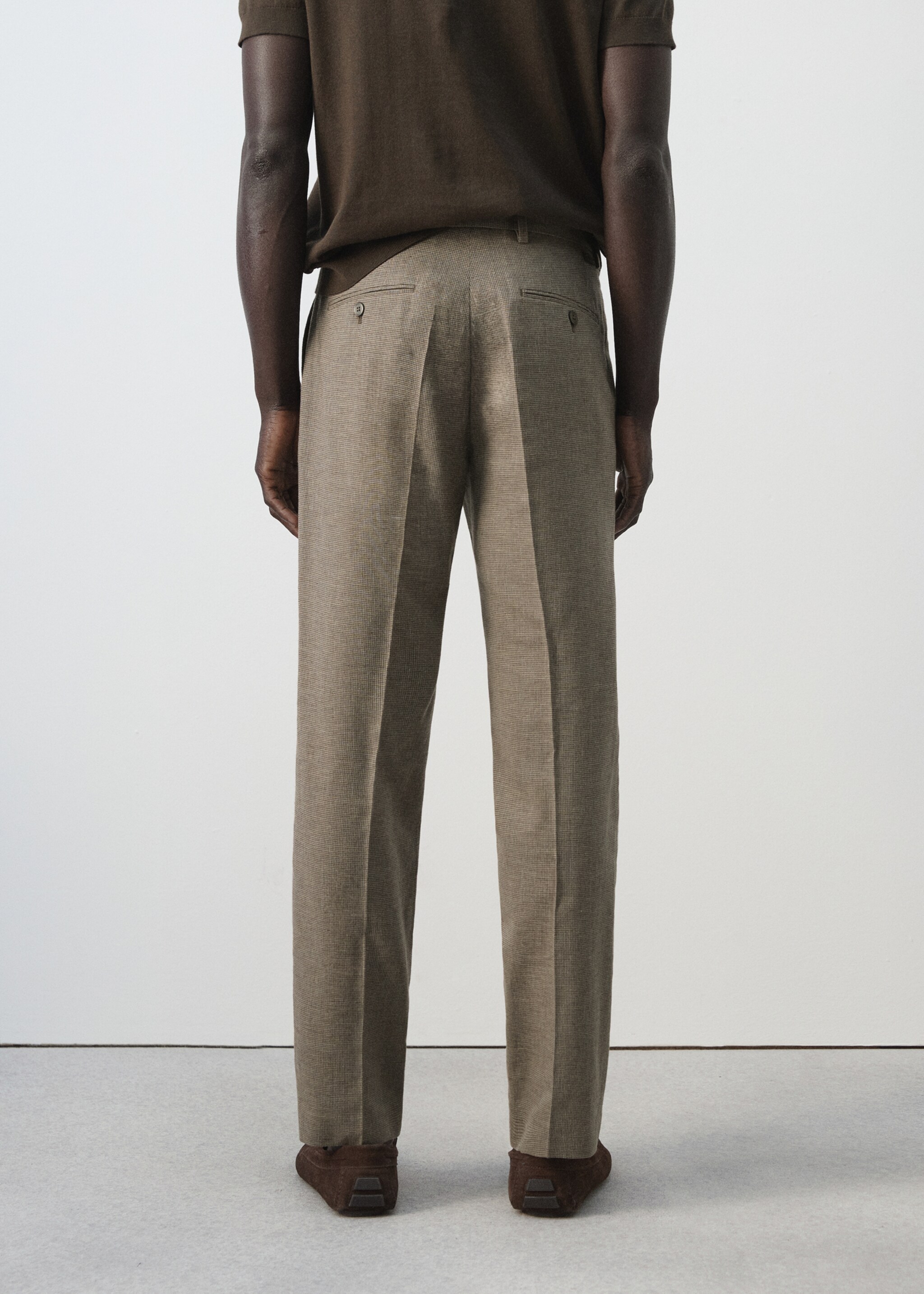 Regular fit houndstooth linen blend trousers - Reverse of the article, Brown. Ref: 27006713-00.