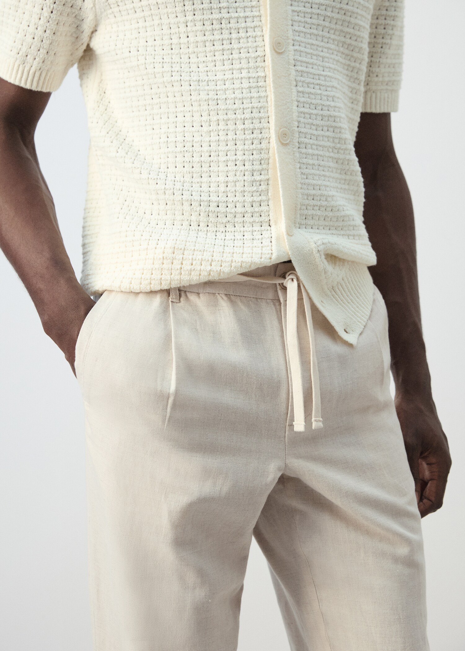 Pantalón lino algodón slim fit cropped - Detalle del artículo 1