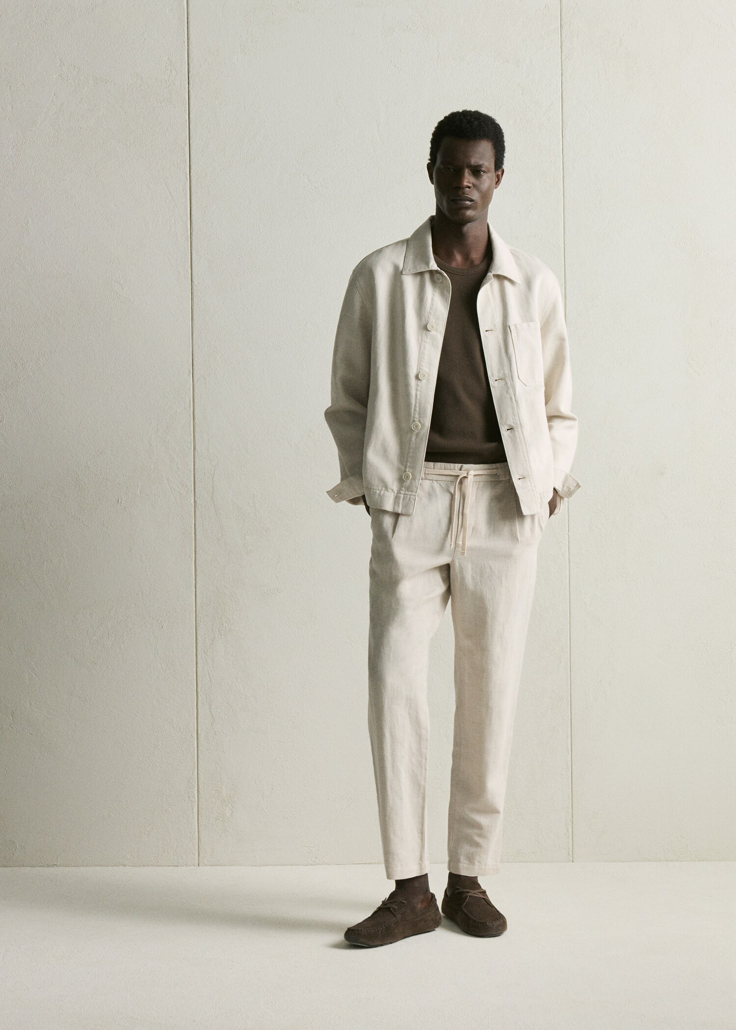 Slim fit cropped linen-cotton trousers - Details of the article 5