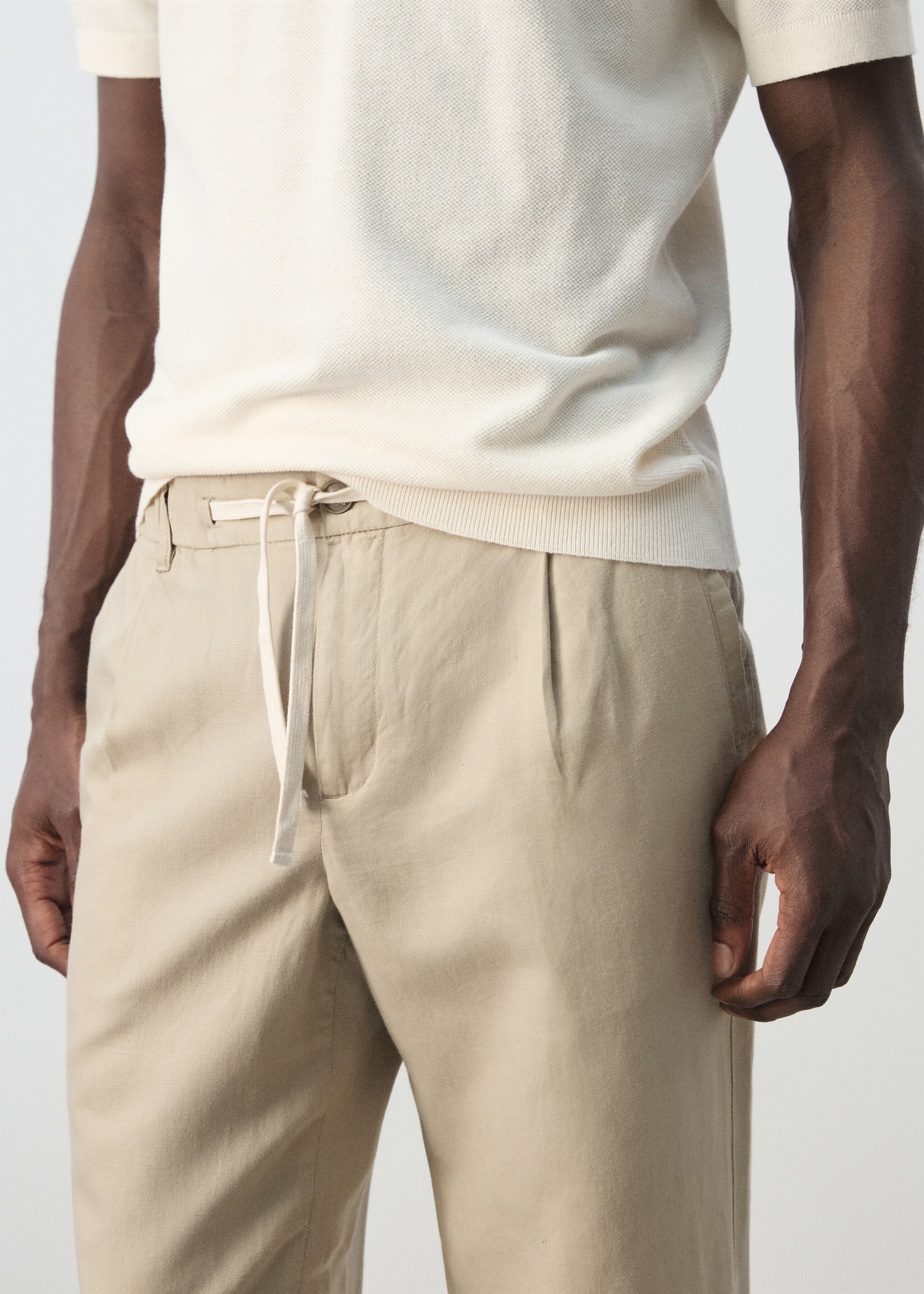 Pantalón lino algodón slim fit cropped - Detalle del artículo 1, Beige. Ref: 27006714-00.