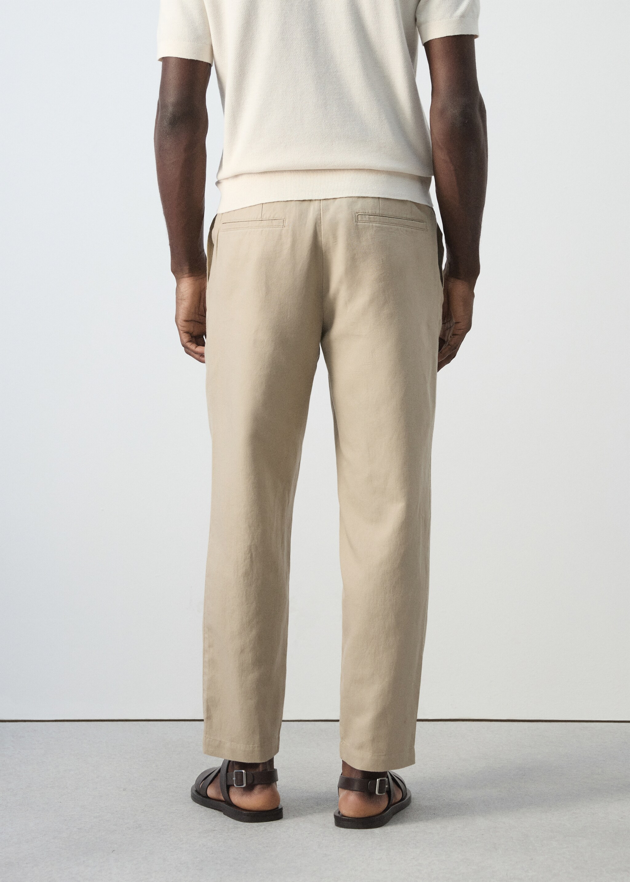 Pantalón lino algodón slim fit cropped - Reverso del artículo, Beige. Ref: 27006714-00.