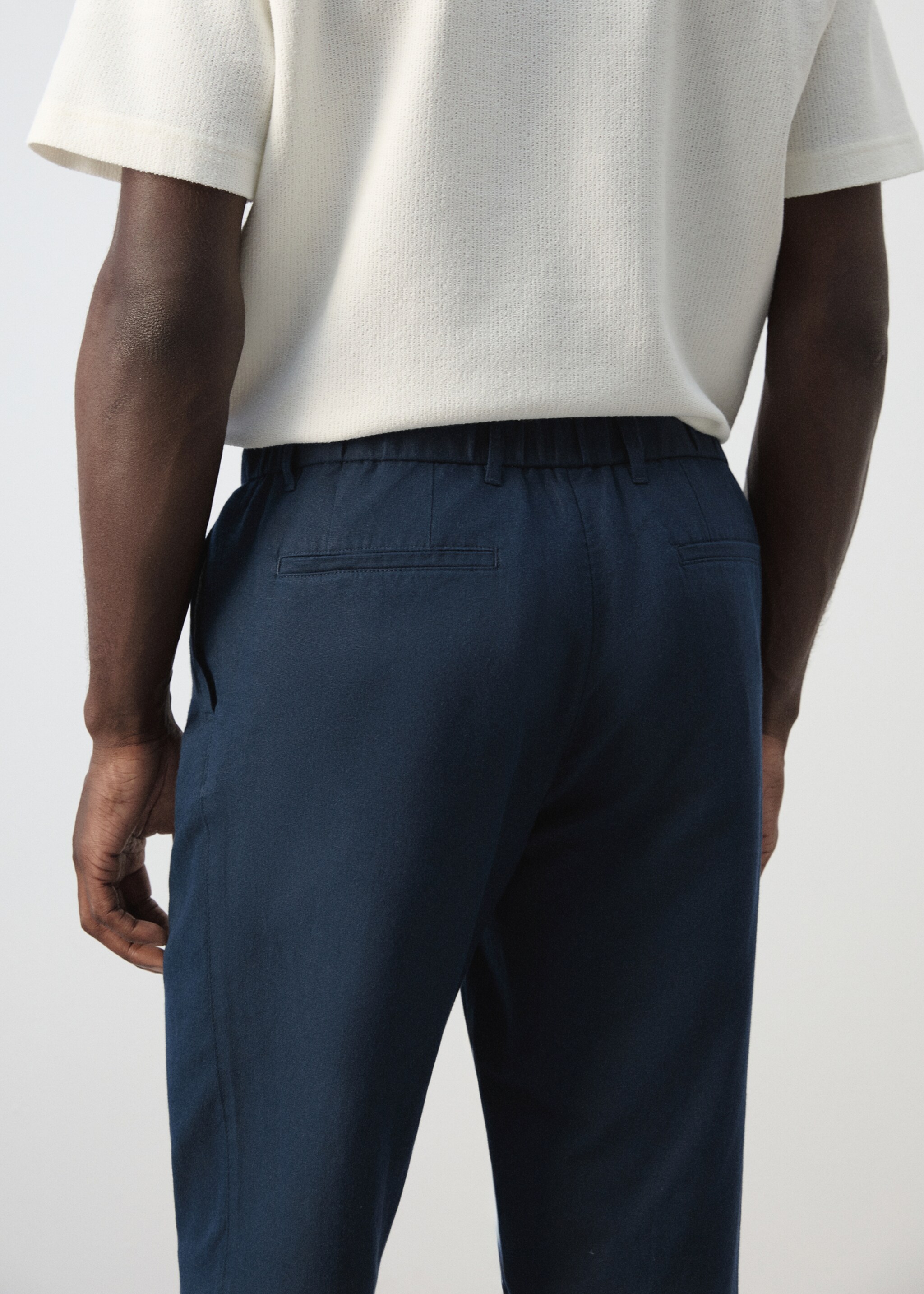 بنطلون كتان قطن بقصة ضيقة وقصيرة - تفاصيل المنتج 6, أزرق غامق. Ref: 27006714-00.
