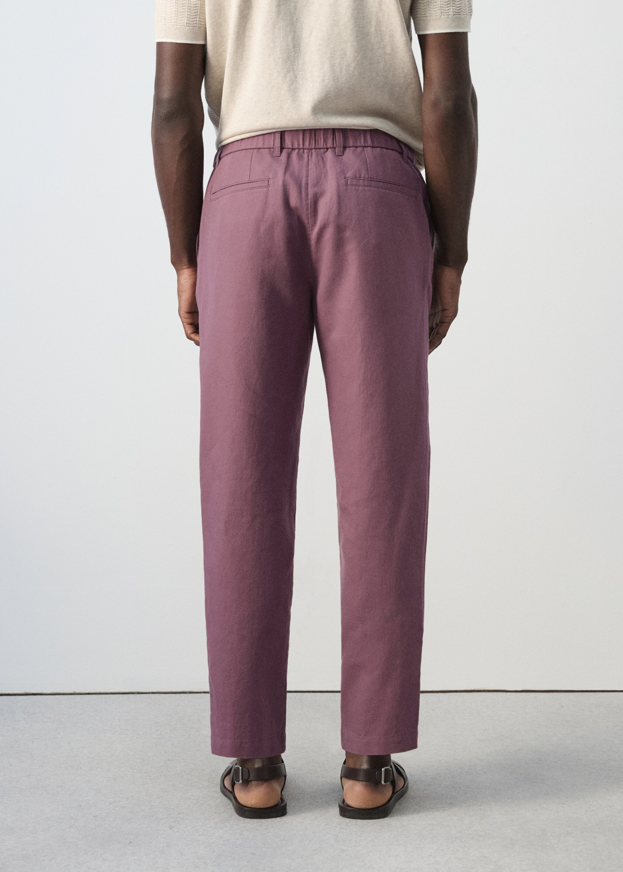 Pantalón lino algodón slim fit cropped - Reverso del artículo, Ciruela. Ref: 27006714-00.