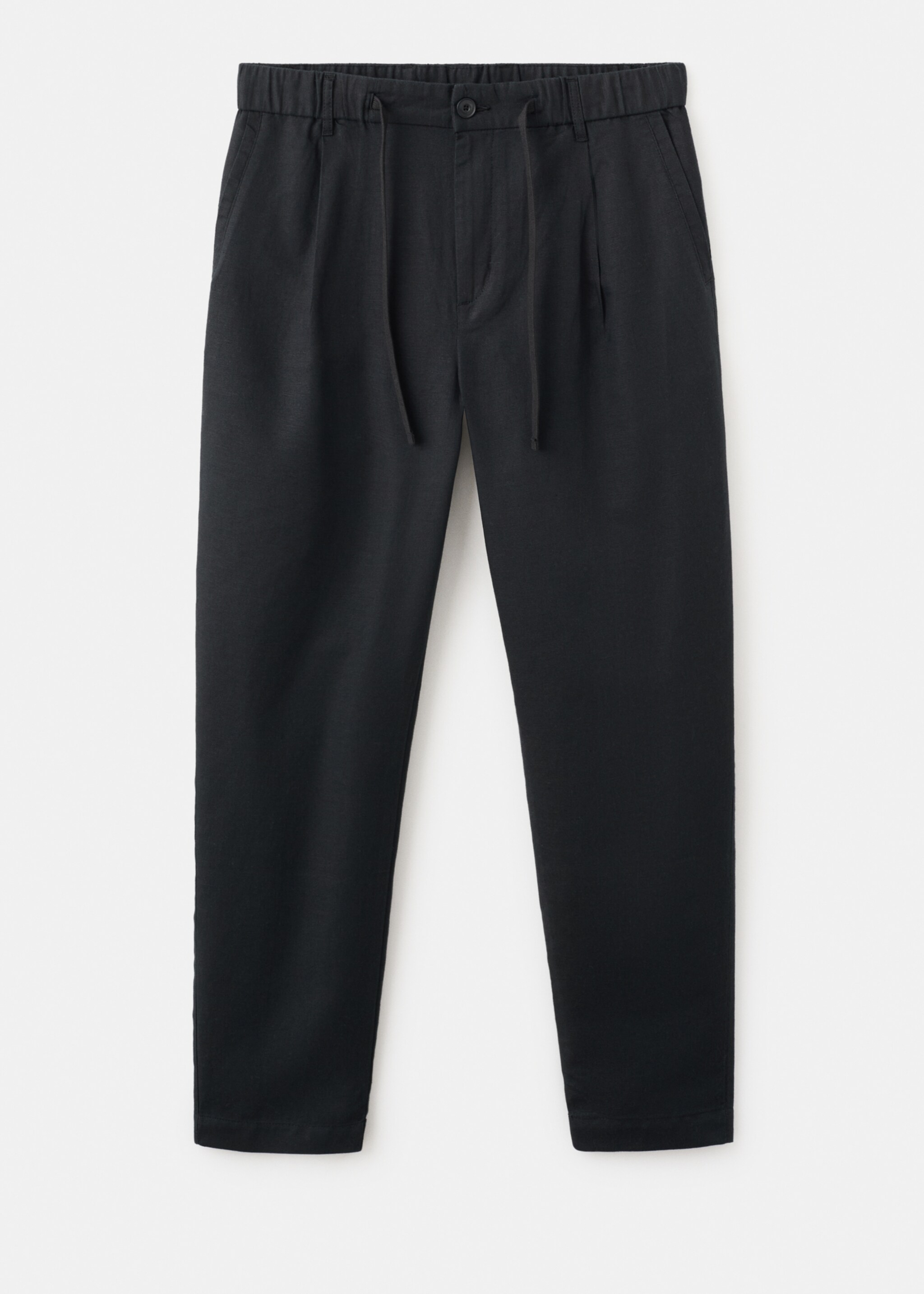 بنطلون كتان قطن بقصة ضيقة وقصيرة - منتج دون نموذج, أسود. Ref: 27006714-00.