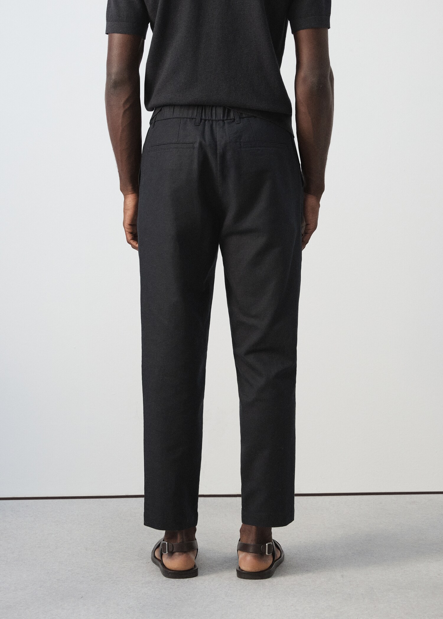 Linnen-katoenen slim fit cropped broek - Achterkant van het artikel