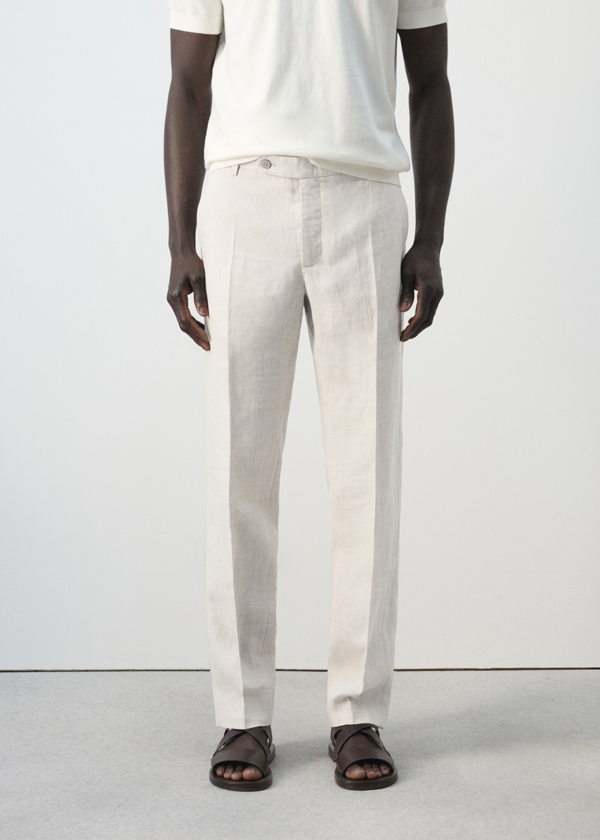 100% linen regular-fit trousers - Medium plane, Ecru. Ref: 27006715-00.