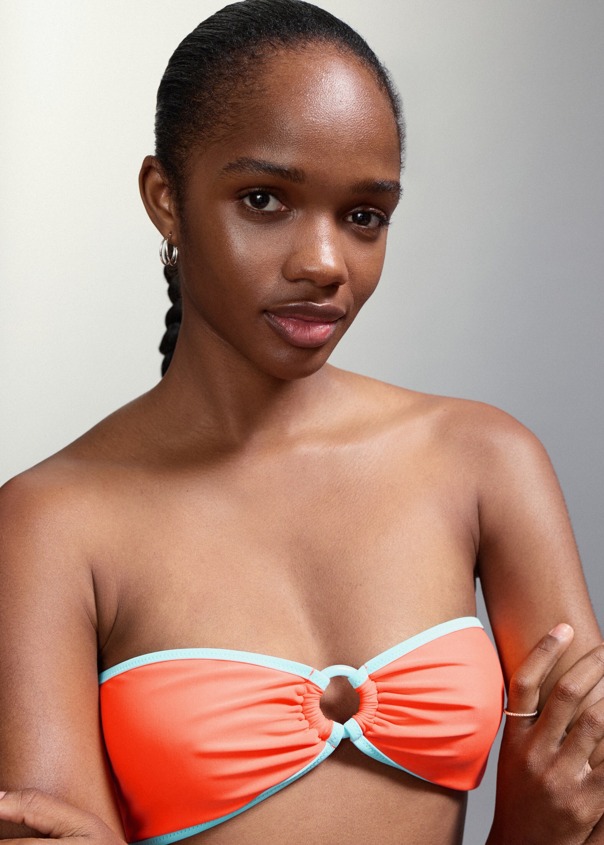 Bandeau bikini with mid-rise briefs - Details of the article 1, Orange. Ref: 27006726-00.