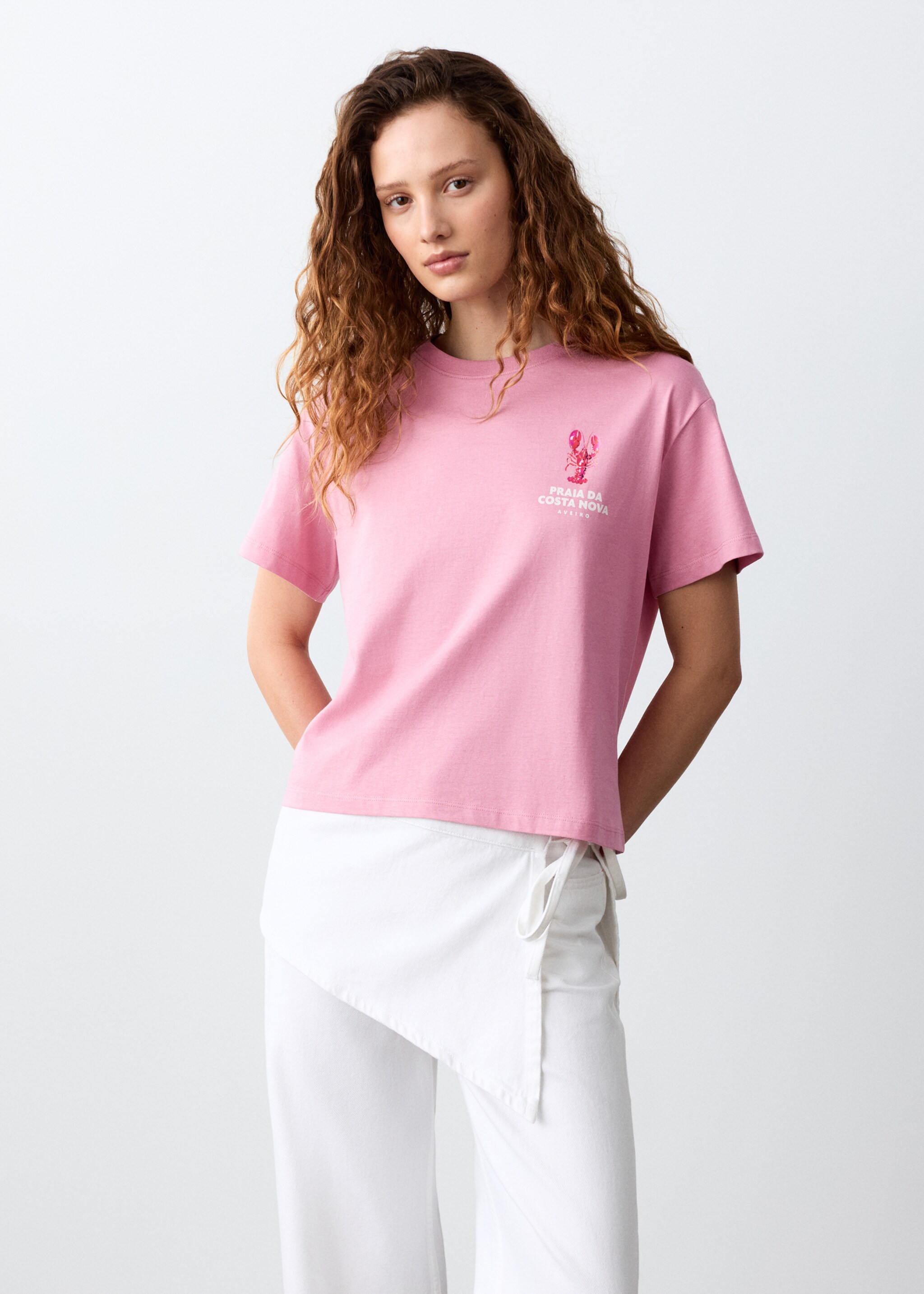 Camiseta algodón estampada - Plano medio, Rosa. Ref: 27006745-00.