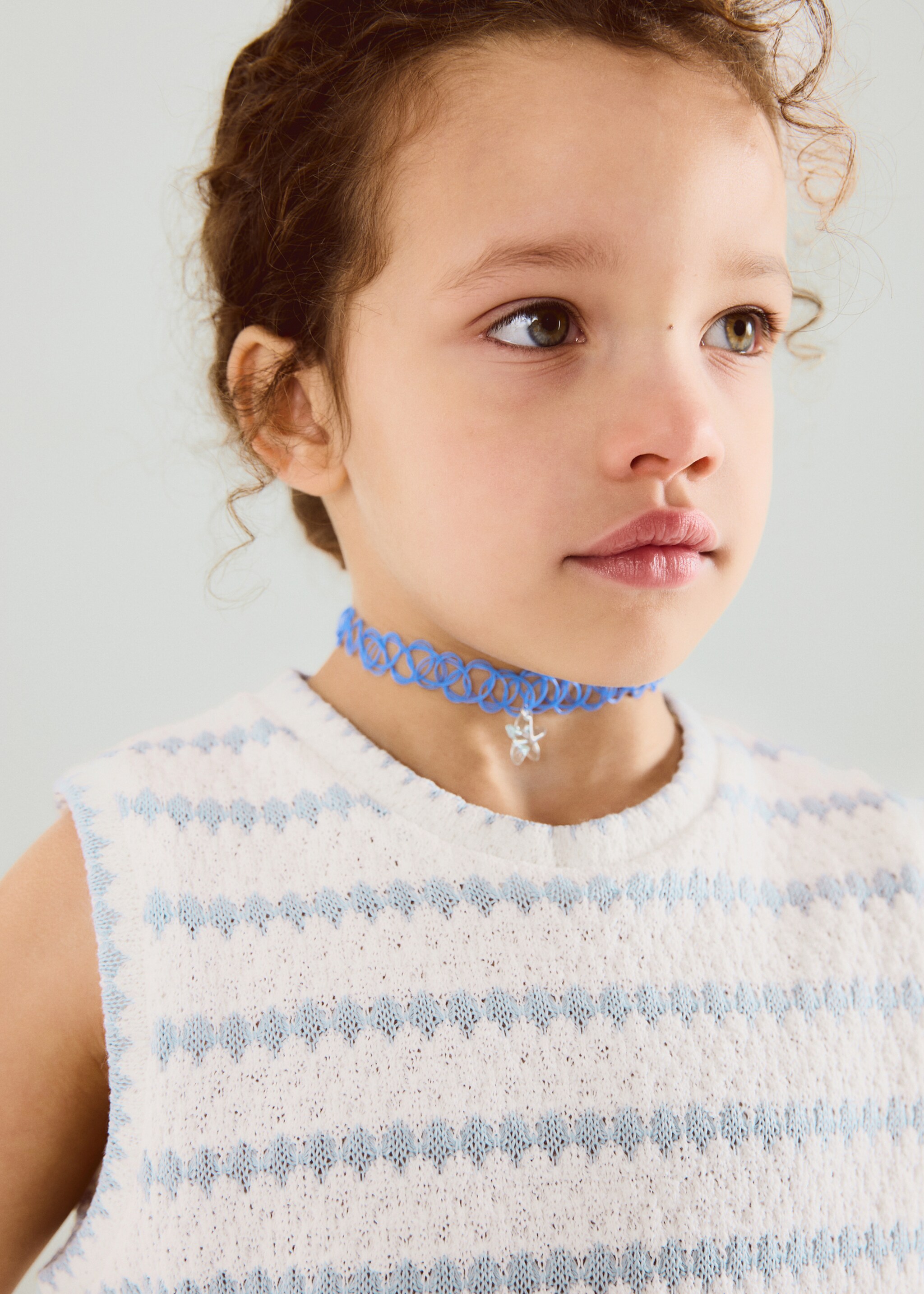 Two-tone knitted top - Details of the article 1, Sky Blue. Ref: 27006756-00.