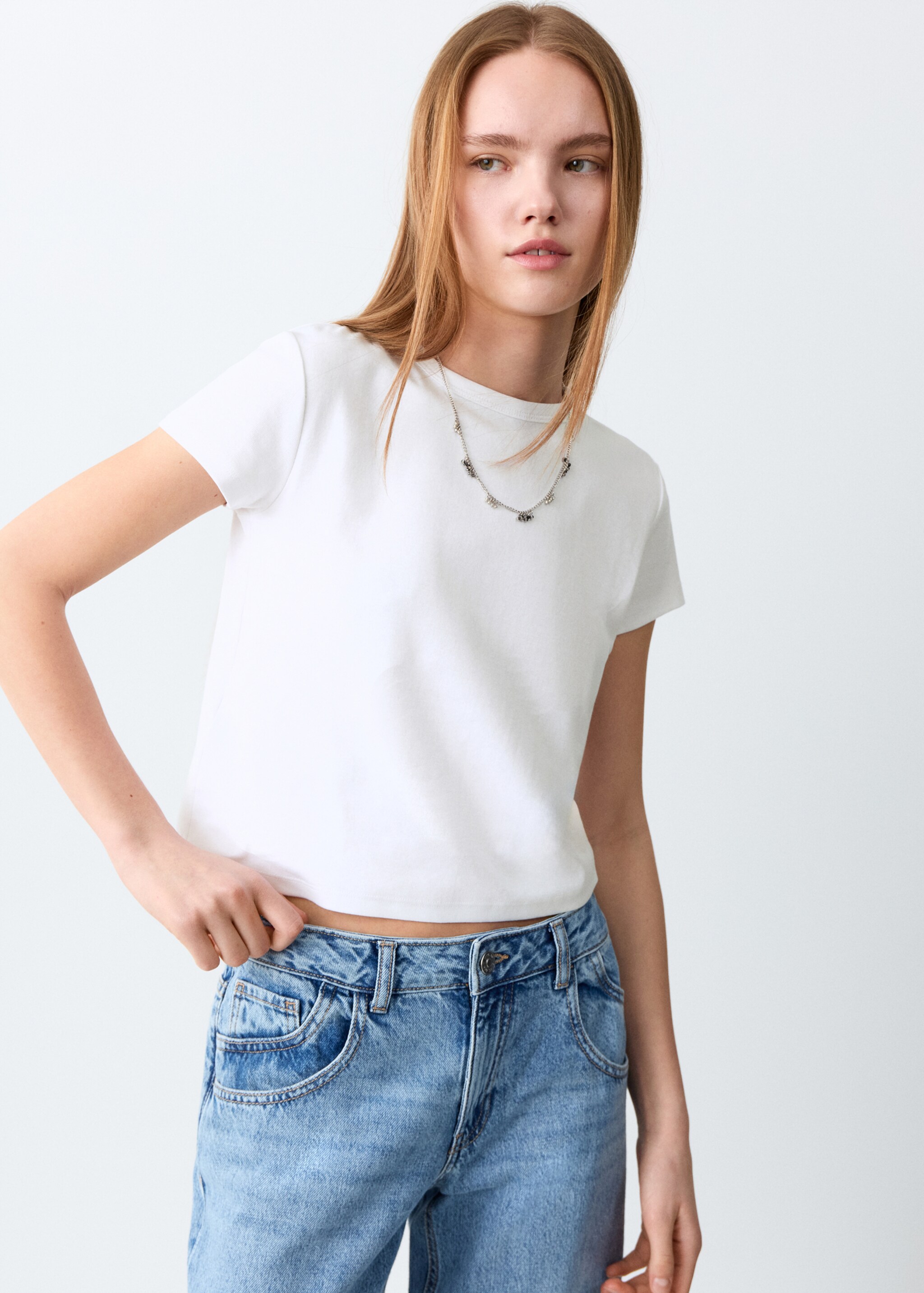 Camiseta básica algodón - Plano medio, Blanco roto. Ref: 27006758-00.