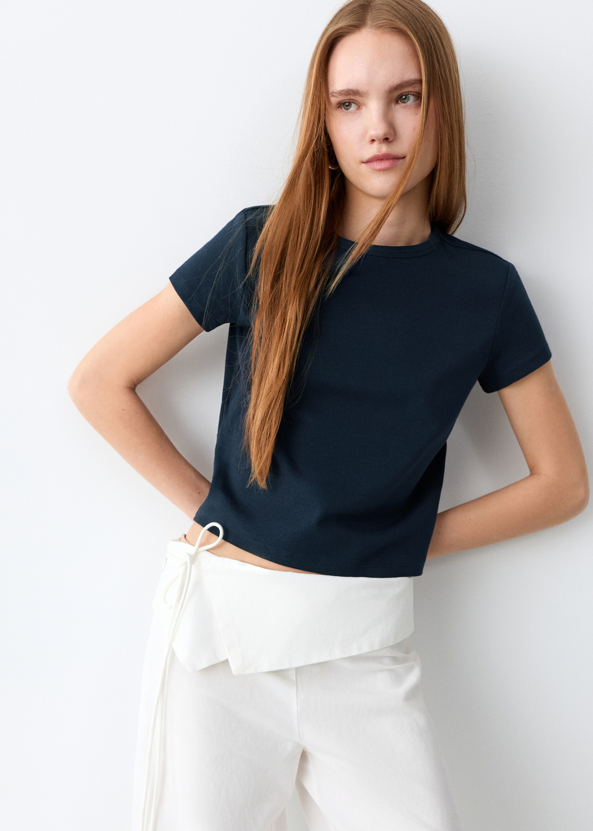 Camiseta básica algodón - Plano medio, Azul marino. Ref: 27006759-00.