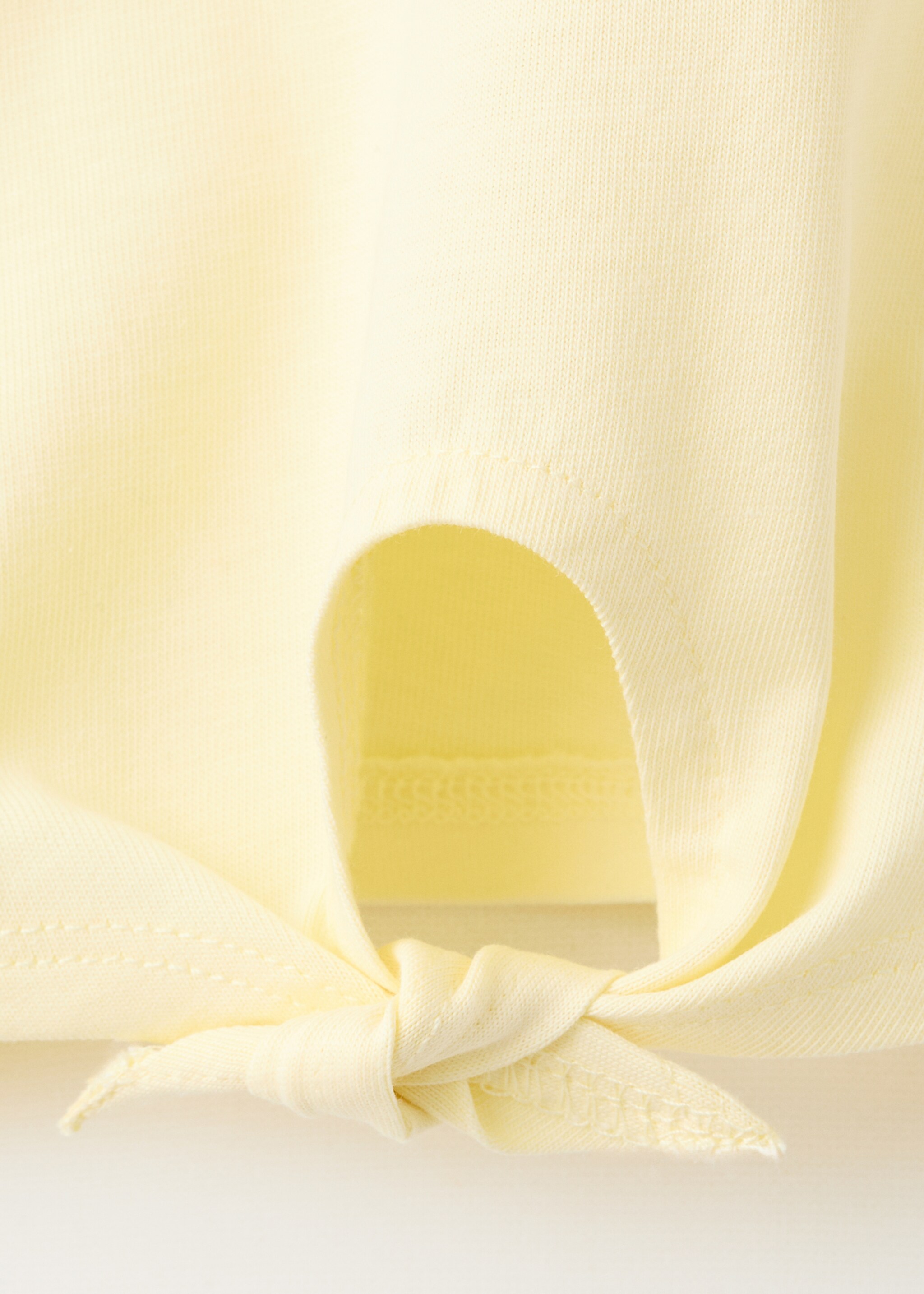 Embroidered T-shirt with knot detail - Details of the article 0, Pastel Yellow. Ref: 27006762-00.