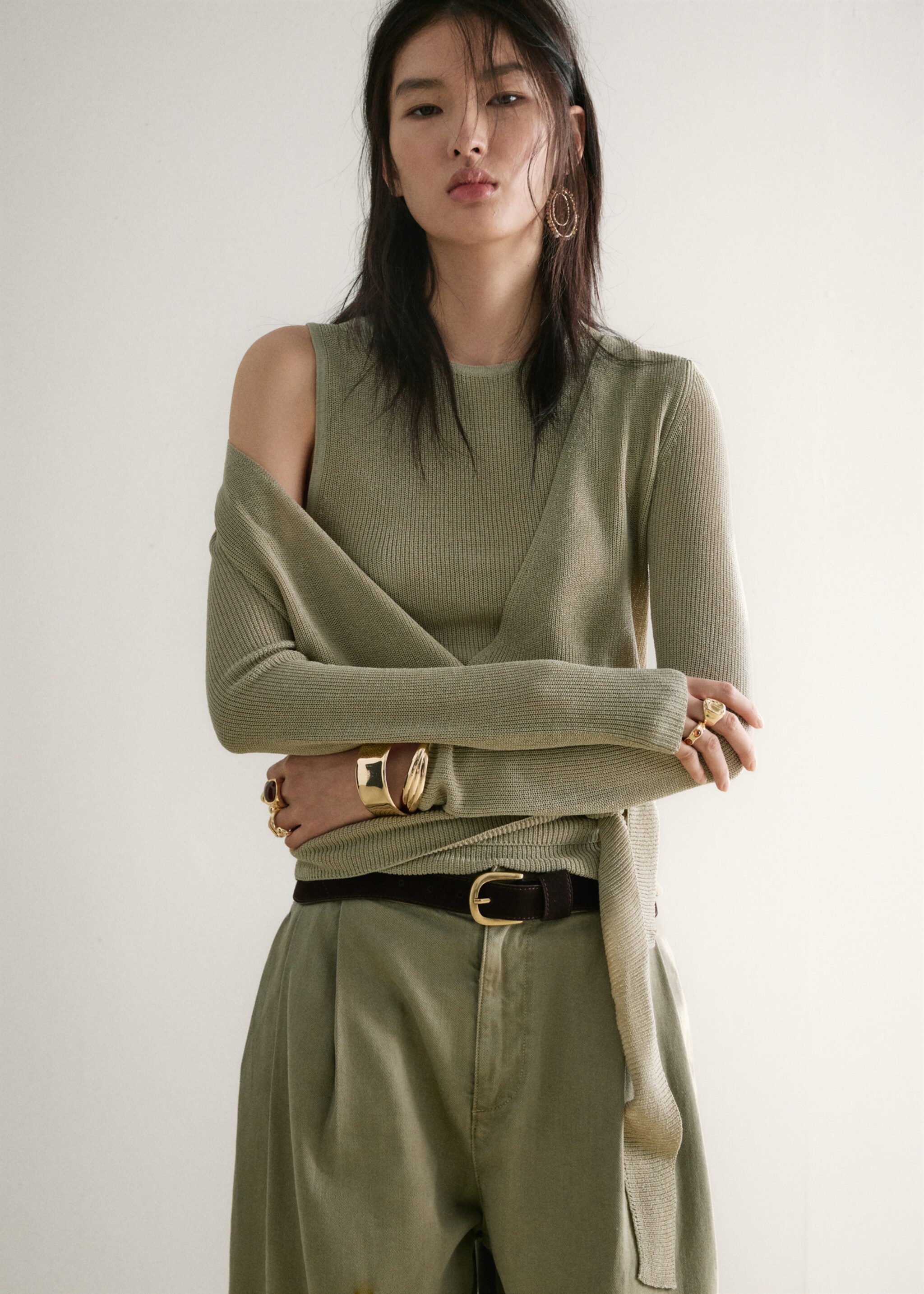 Fitted fine-knit top - Details of the article 1, Aqua Green. Ref: 27007143-00.