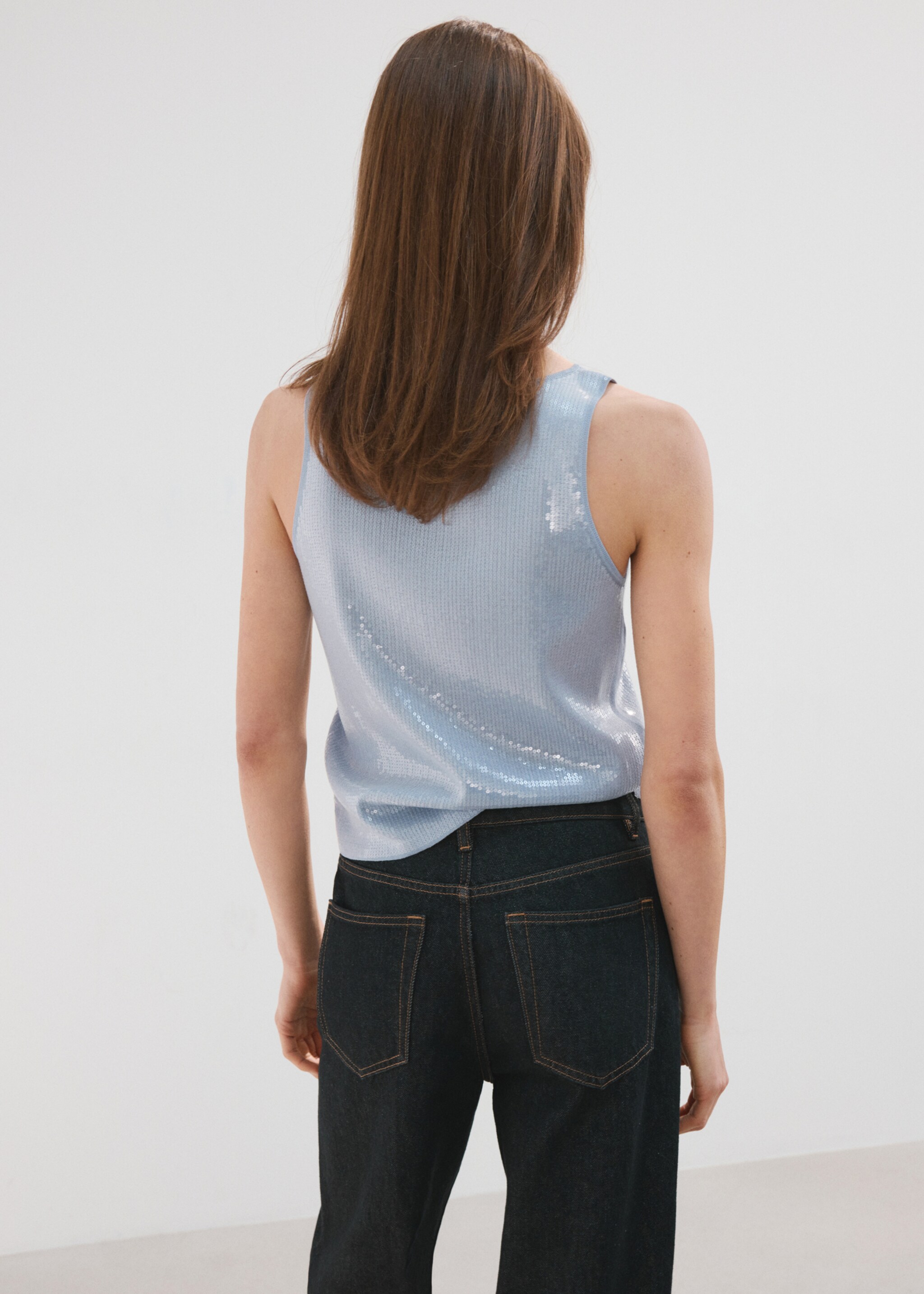 Sequins knit top - Reverse of the article, Sky Blue. Ref: 27007145-00.