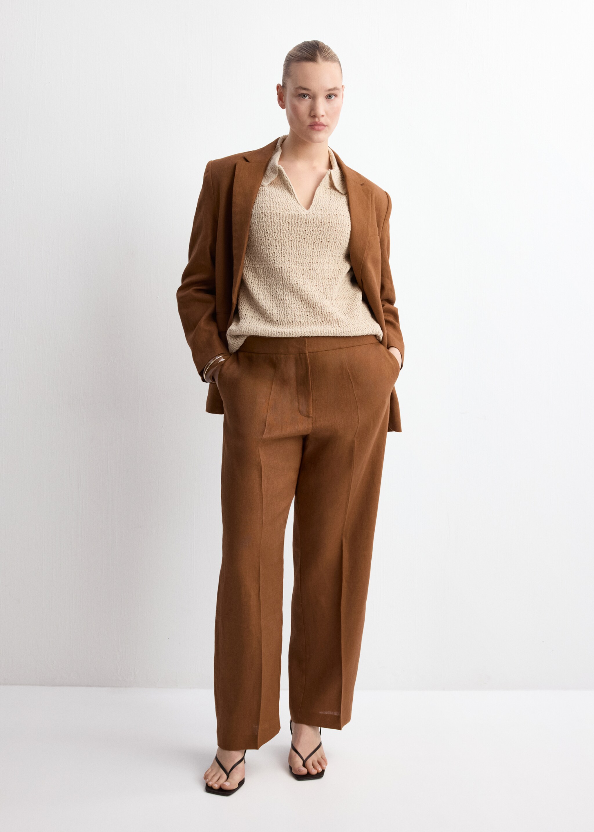 Вязаный джемпер с воротником поло - Деталь изделия 3, Песочный. Ref: 27007146-00.