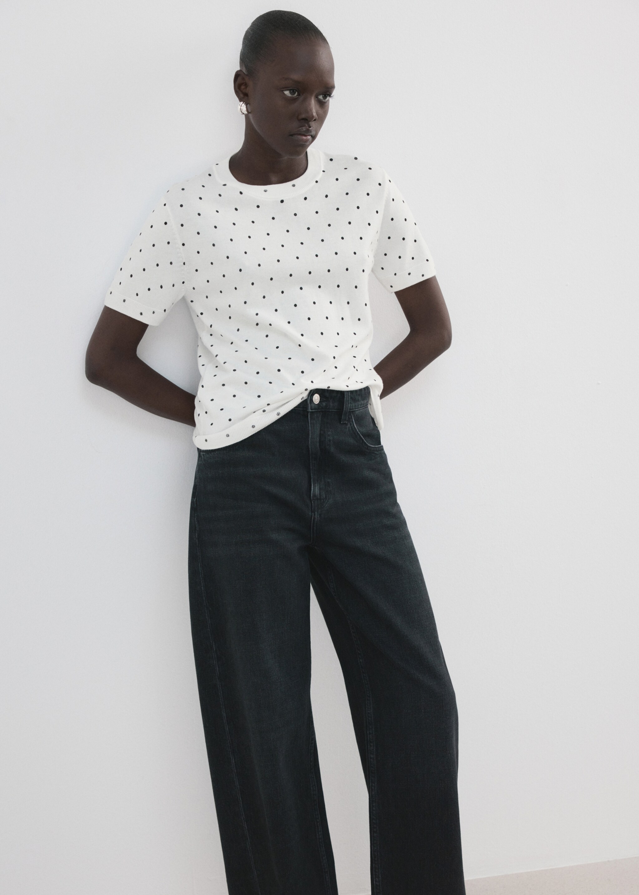 Jersey punto lunares - Plano medio, Blanco roto. Ref: 27007153-00.