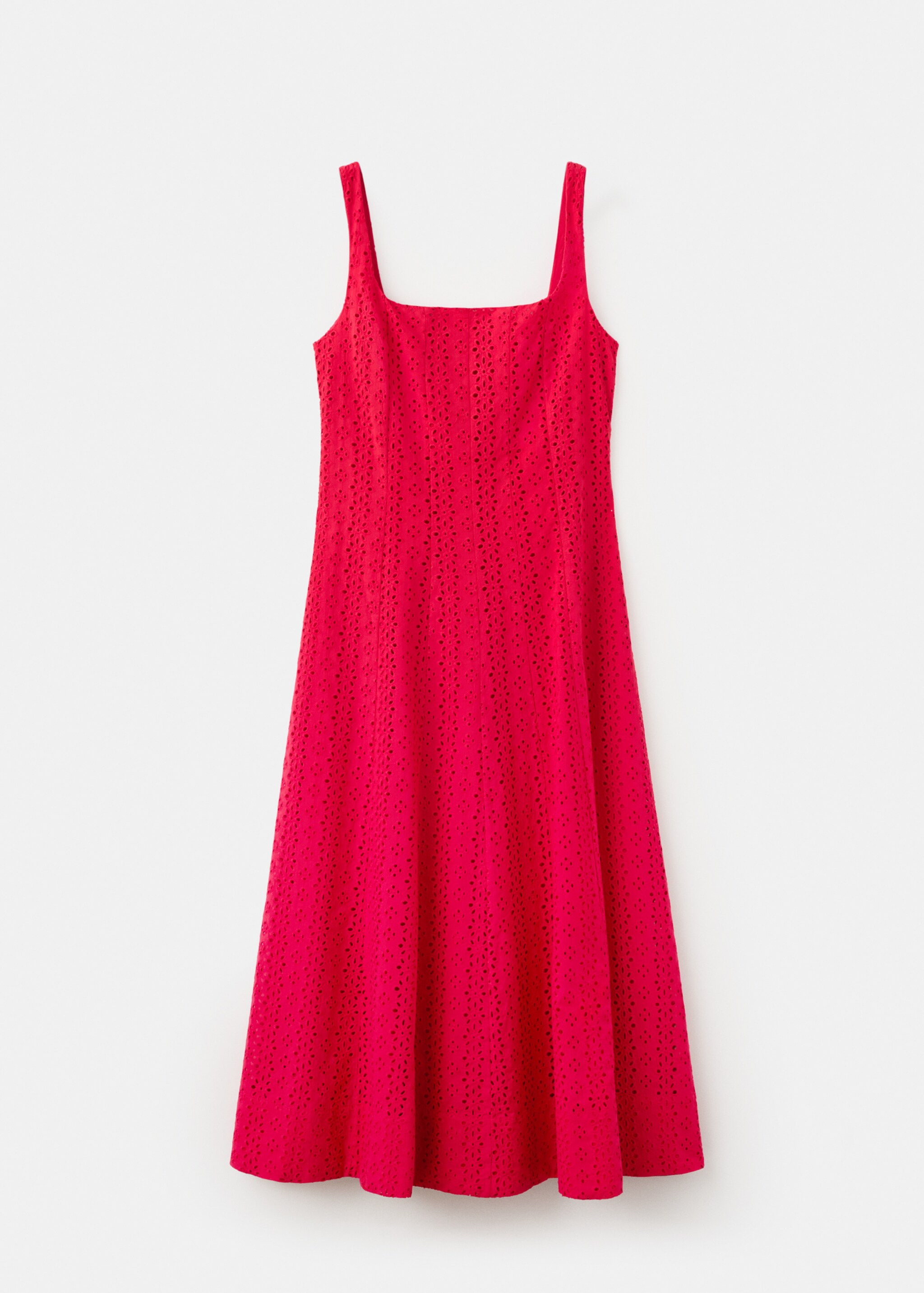 Embroidered cutwork A-line dress - Article without model, Red. Ref: 27007163-00.