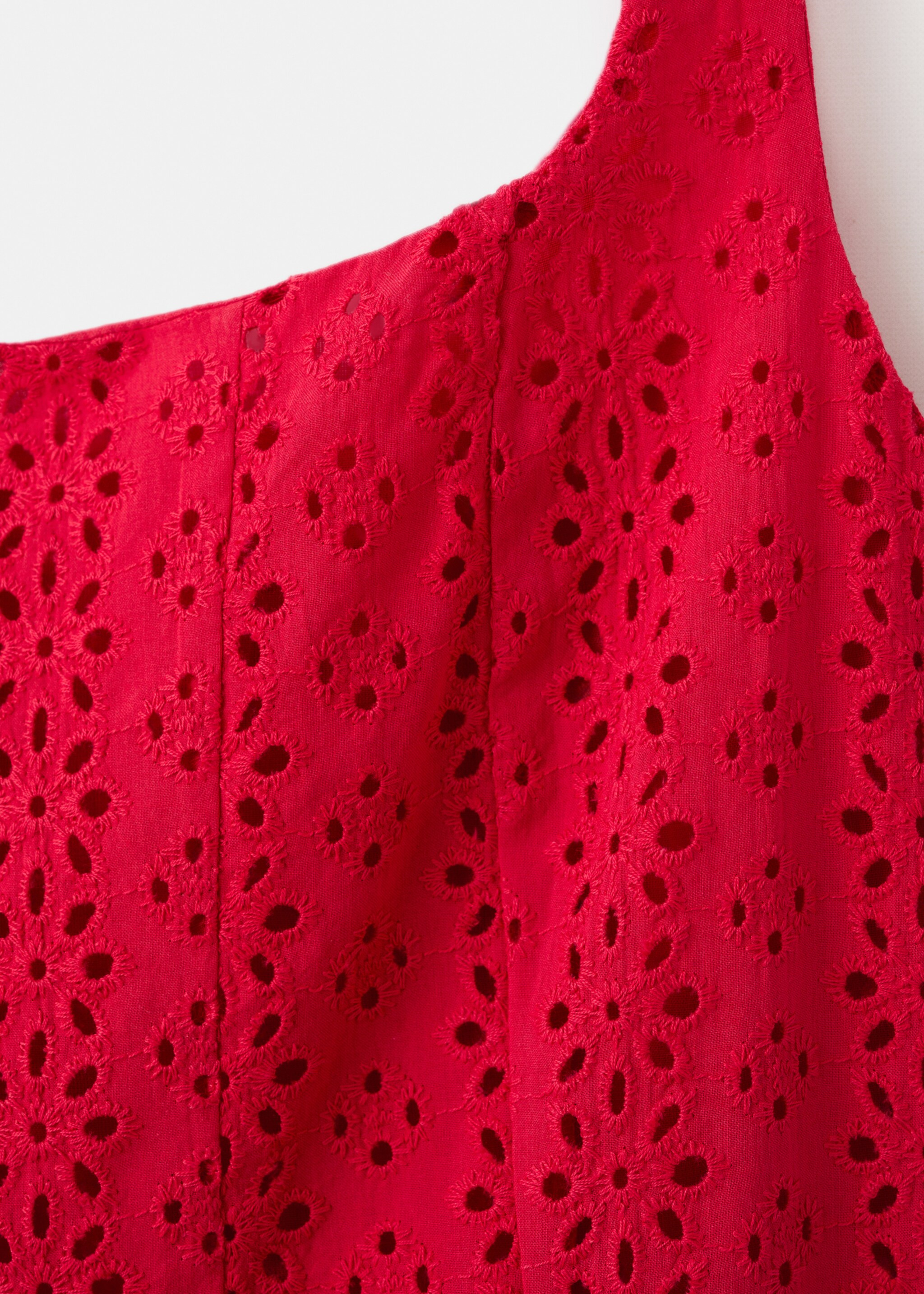 Embroidered cutwork A-line dress - Details of the article 8, Red. Ref: 27007163-00.