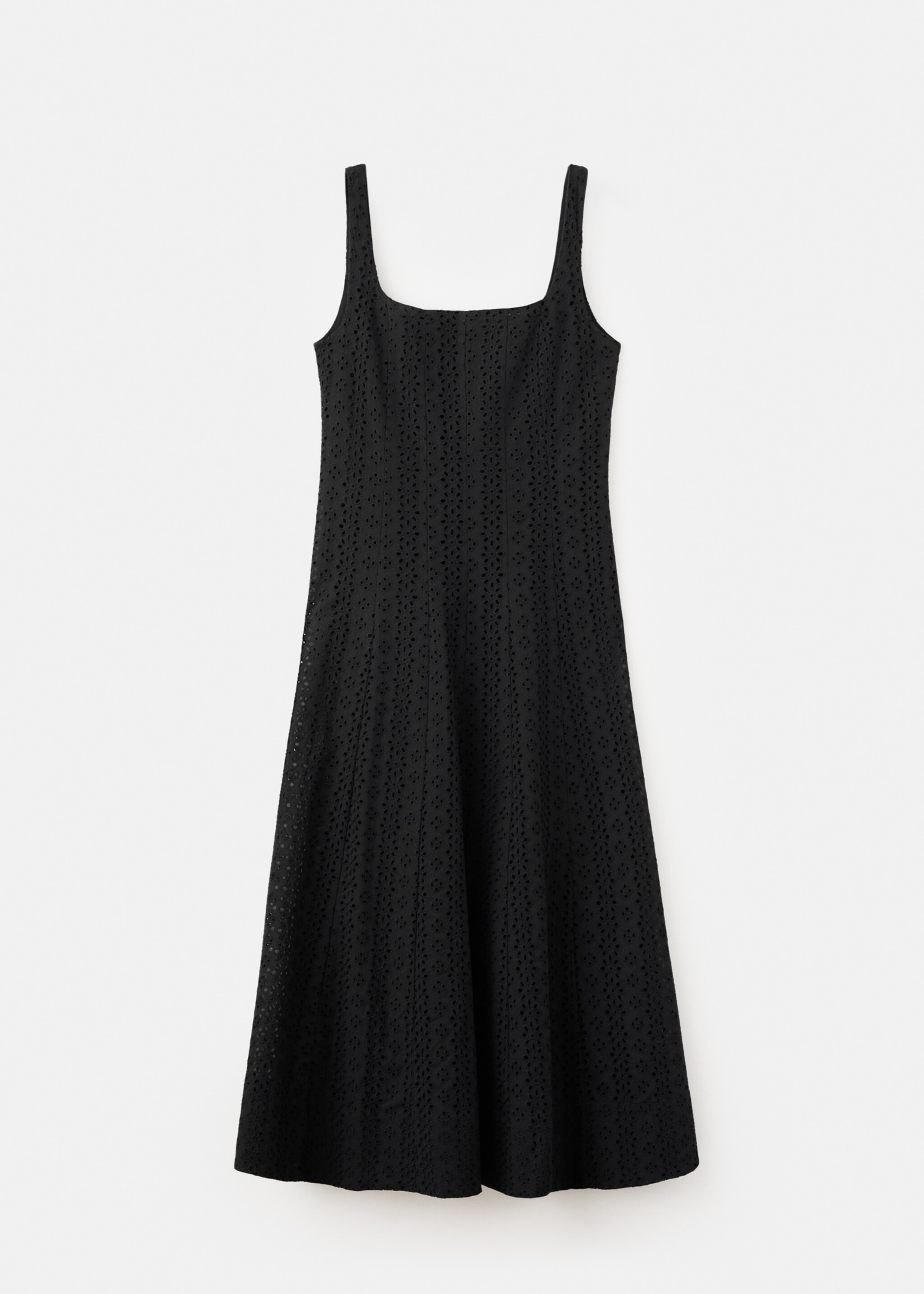Embroidered cutwork A-line dress - Article without model, Black. Ref: 27007163-00.