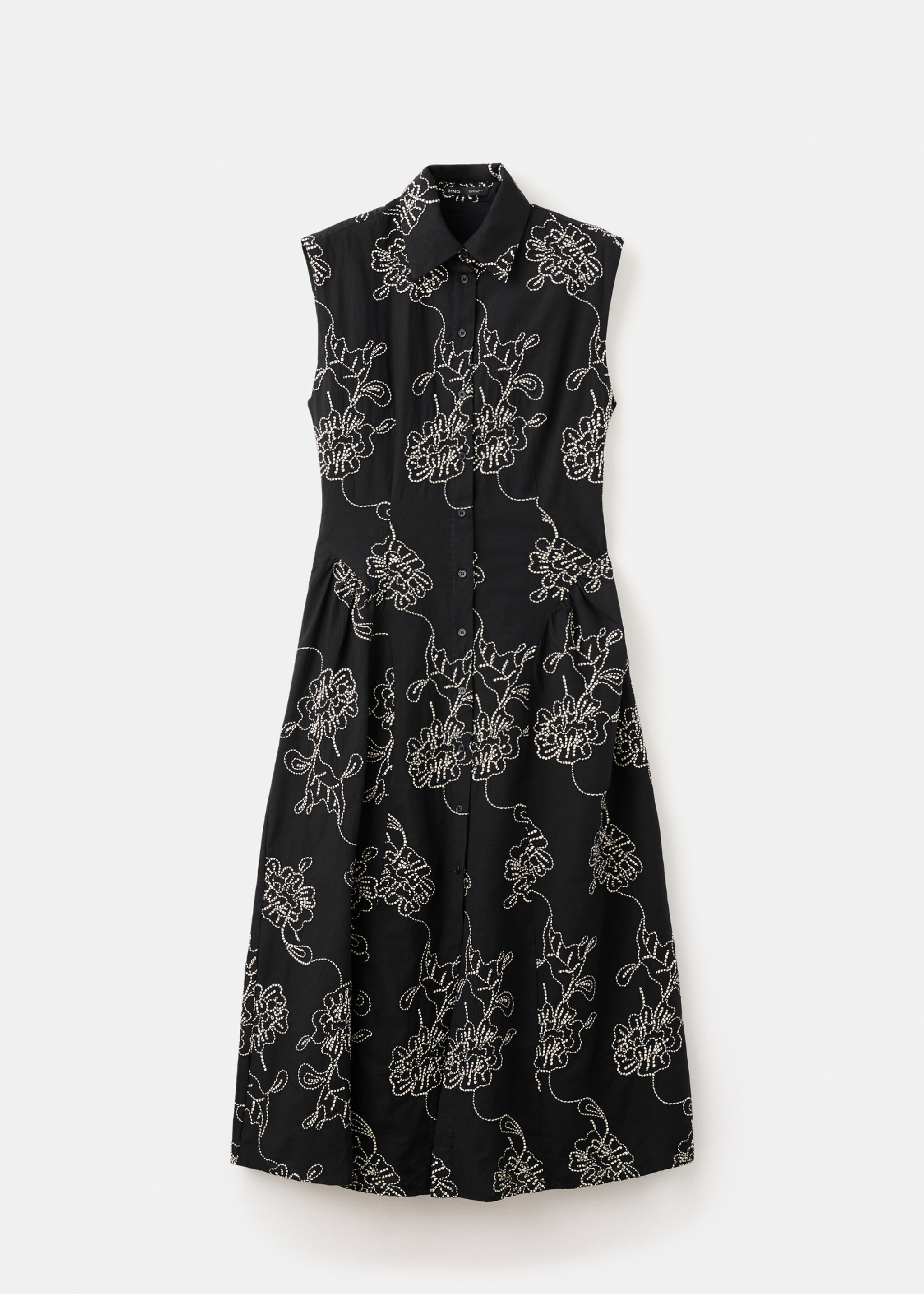 Embroidered floral shirt dress - Article without model, Black. Ref: 27007166-00.