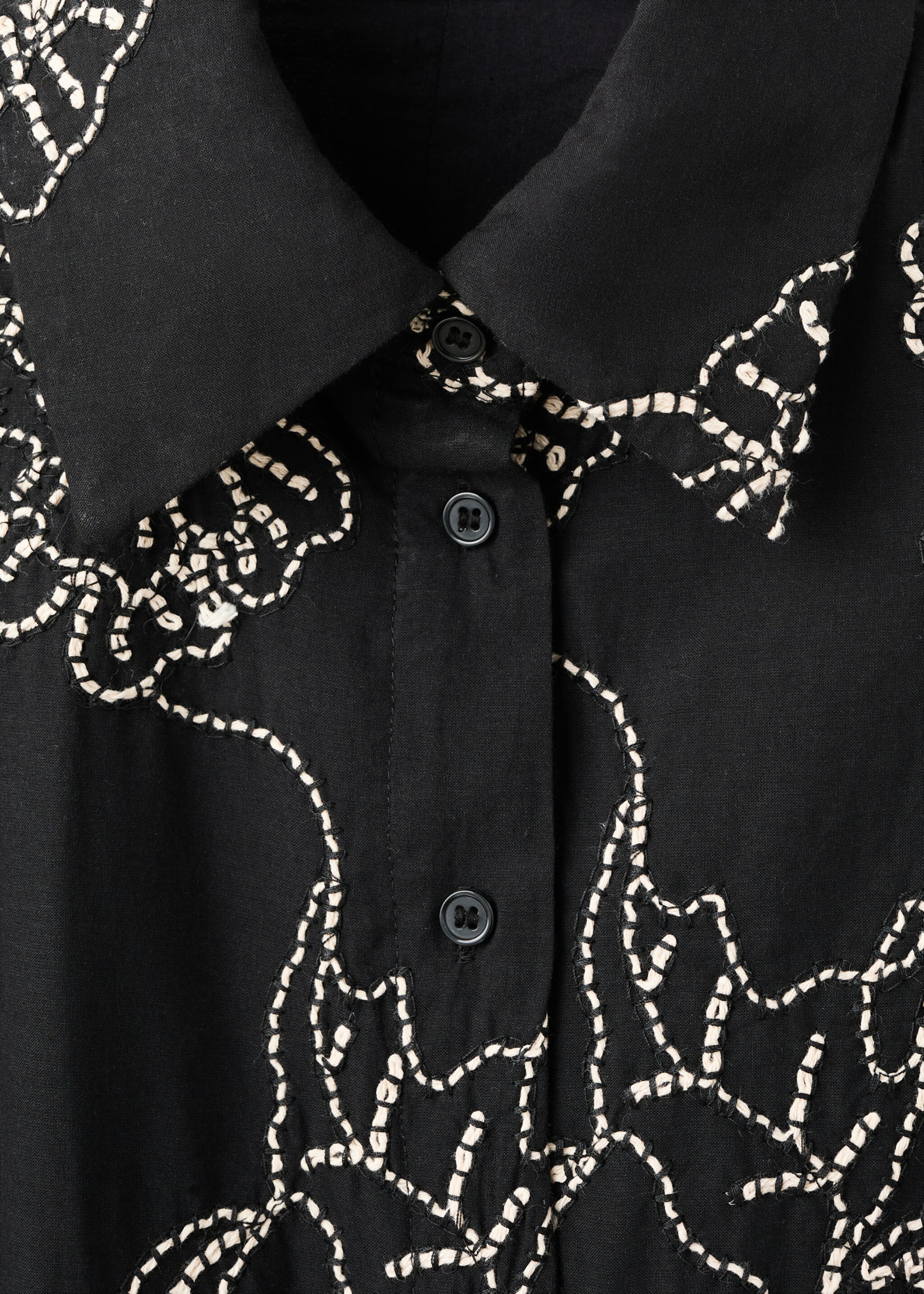 Embroidered floral shirt dress - Details of the article 8, Black. Ref: 27007166-00.