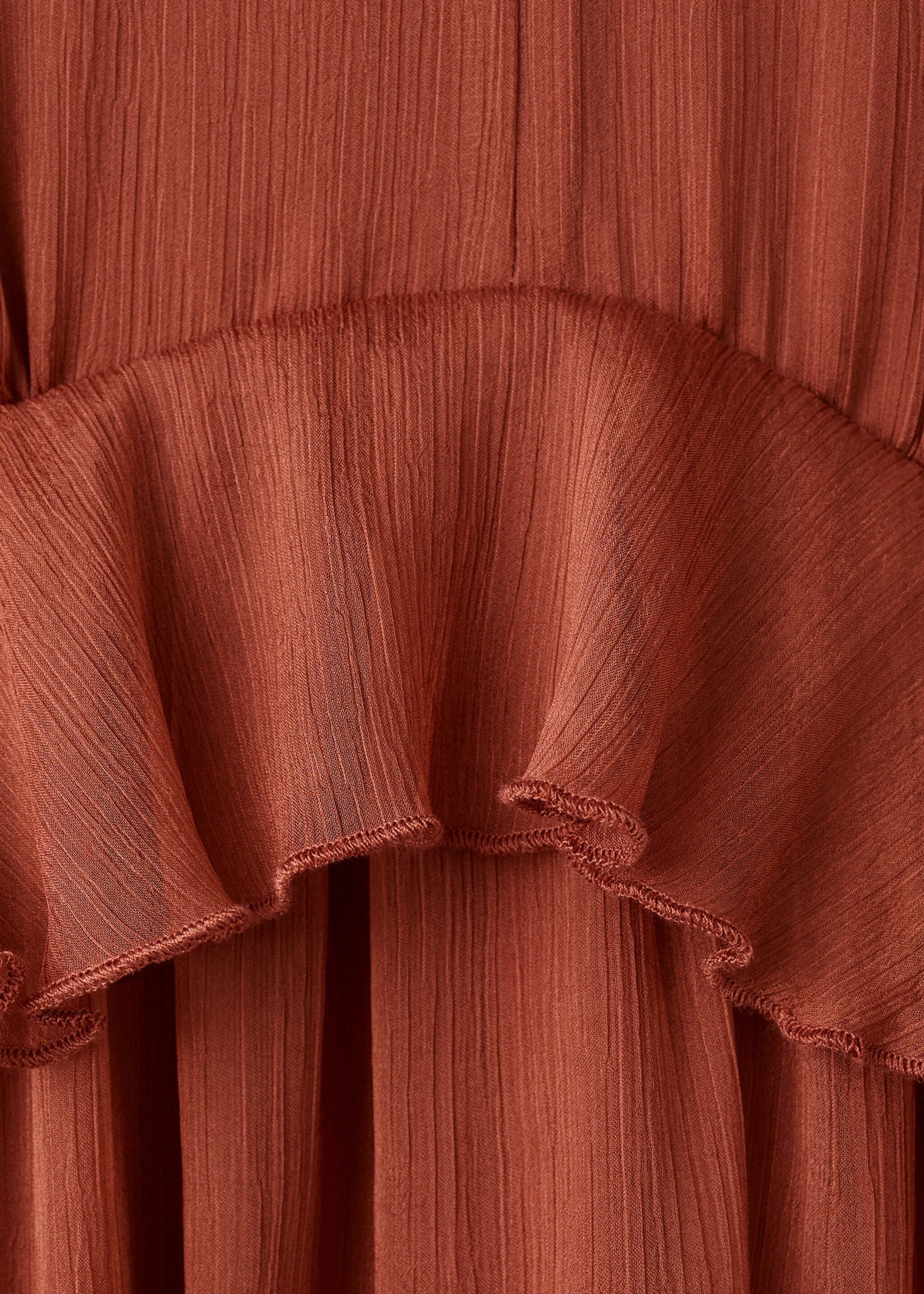 Long ruffled dress - Details of the article 8, Burnt Orange. Ref: 27007167-00.