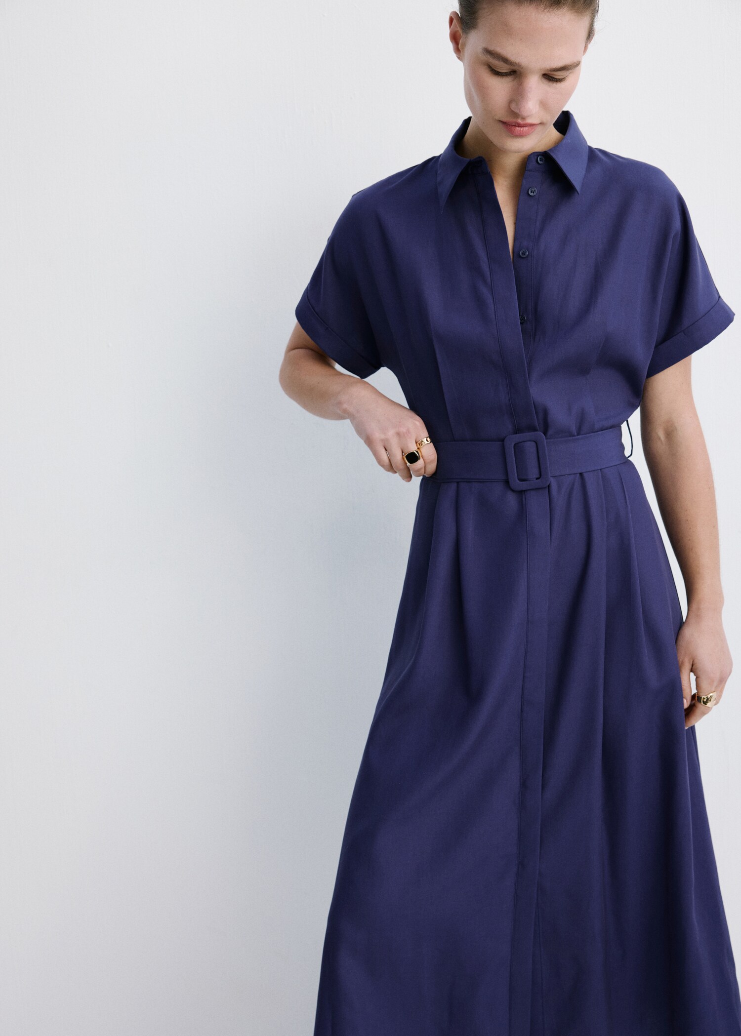 Lyocell belted shirt dress - Medium plane