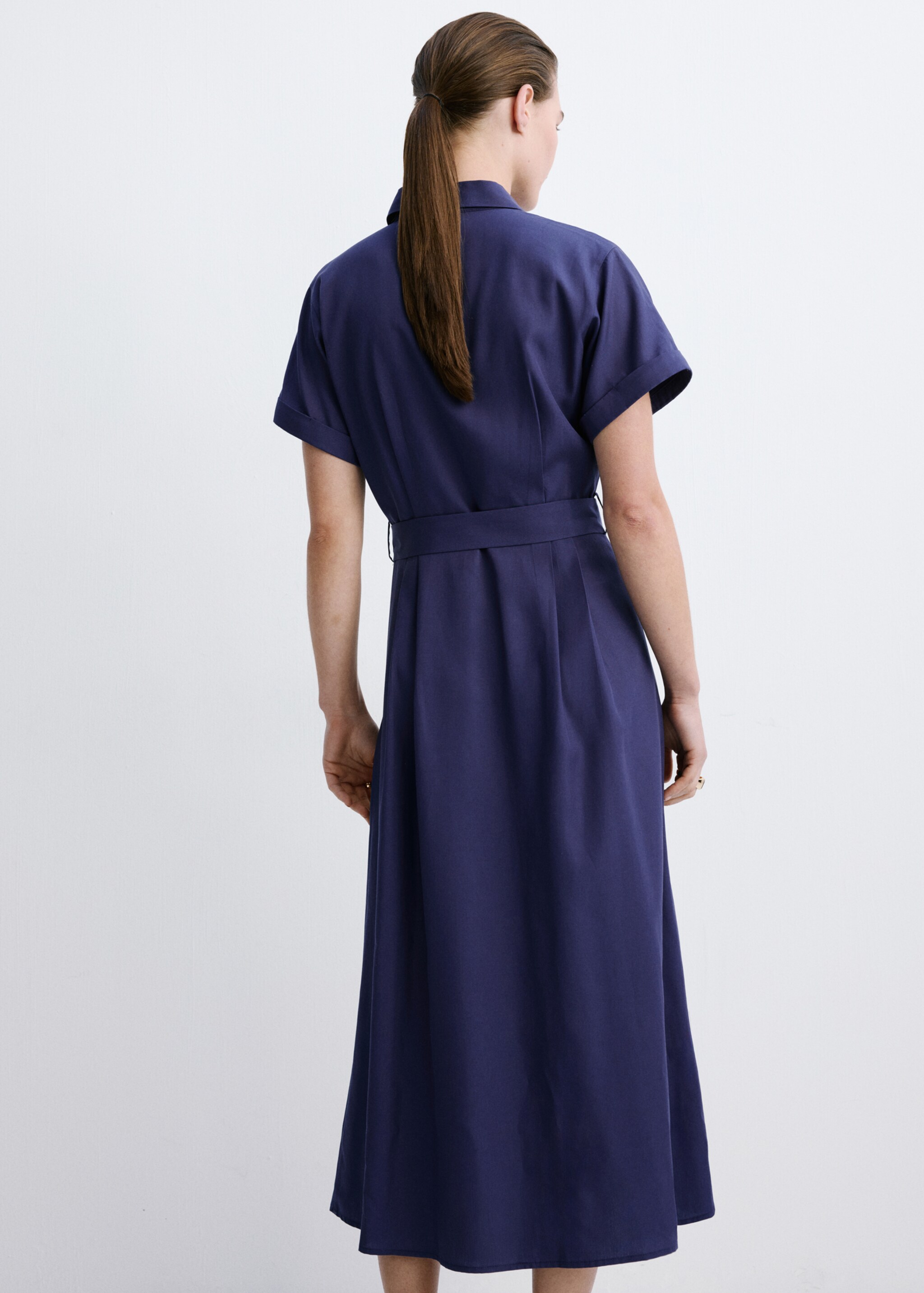 Lyocell belted shirt dress - Reverse of the article, Dark Navy. Ref: 27007170-00.