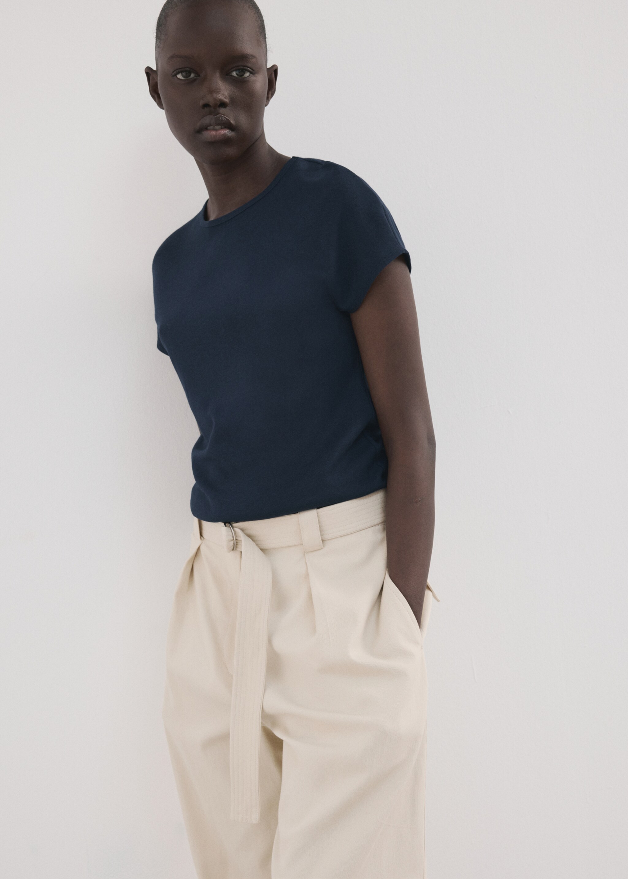 تي شيرت بكم قصير من القطن المختلط - رؤية وسط, أزرق غامق. Ref: 27007805-00.