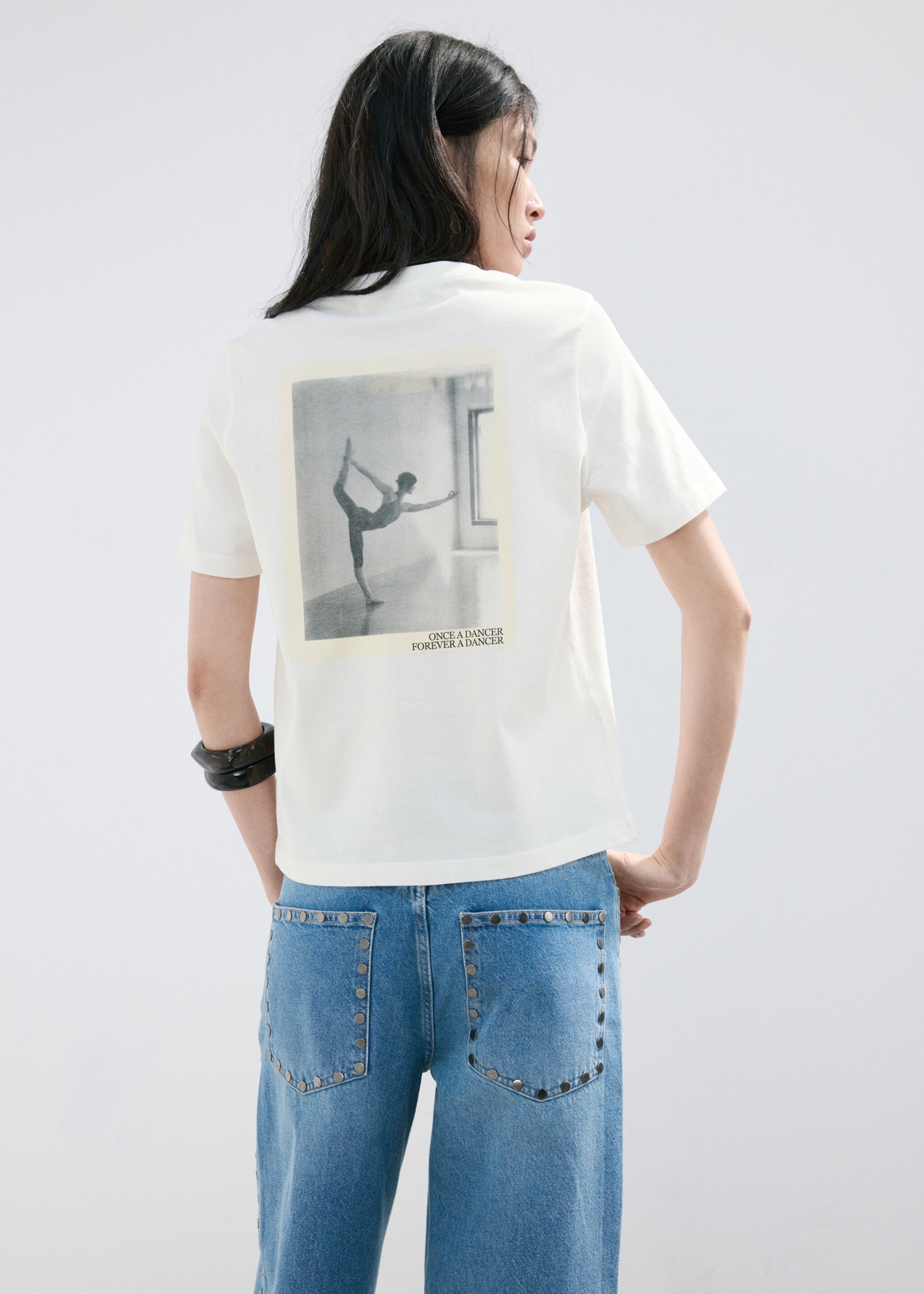 Short-sleeved printed t-shirt - Reverse of the article, White. Ref: 27007806-00.