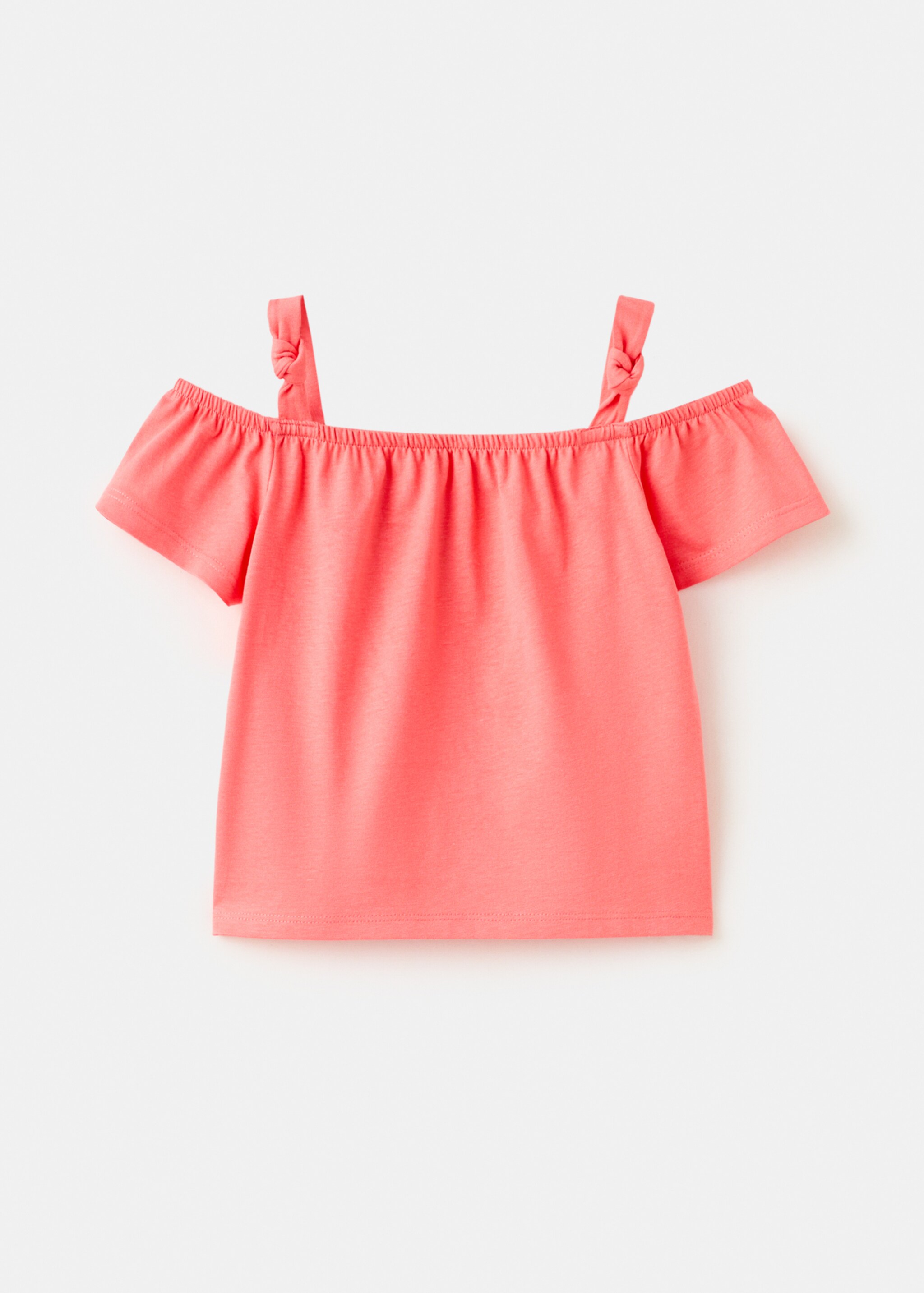 Off-the-shoulder cotton T-shirt - Article without model, Coral Red. Ref: 27007931-00.