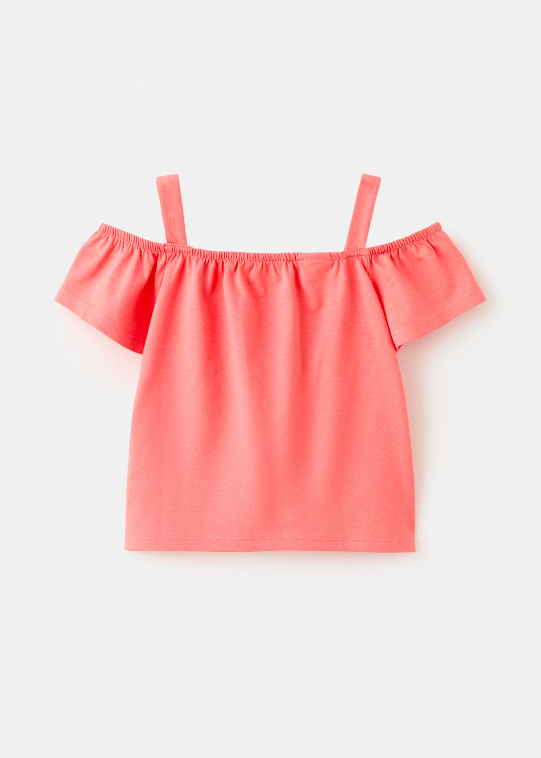 Off-the-shoulder cotton T-shirt - Reverse of the article, Coral Red. Ref: 27007931-00.