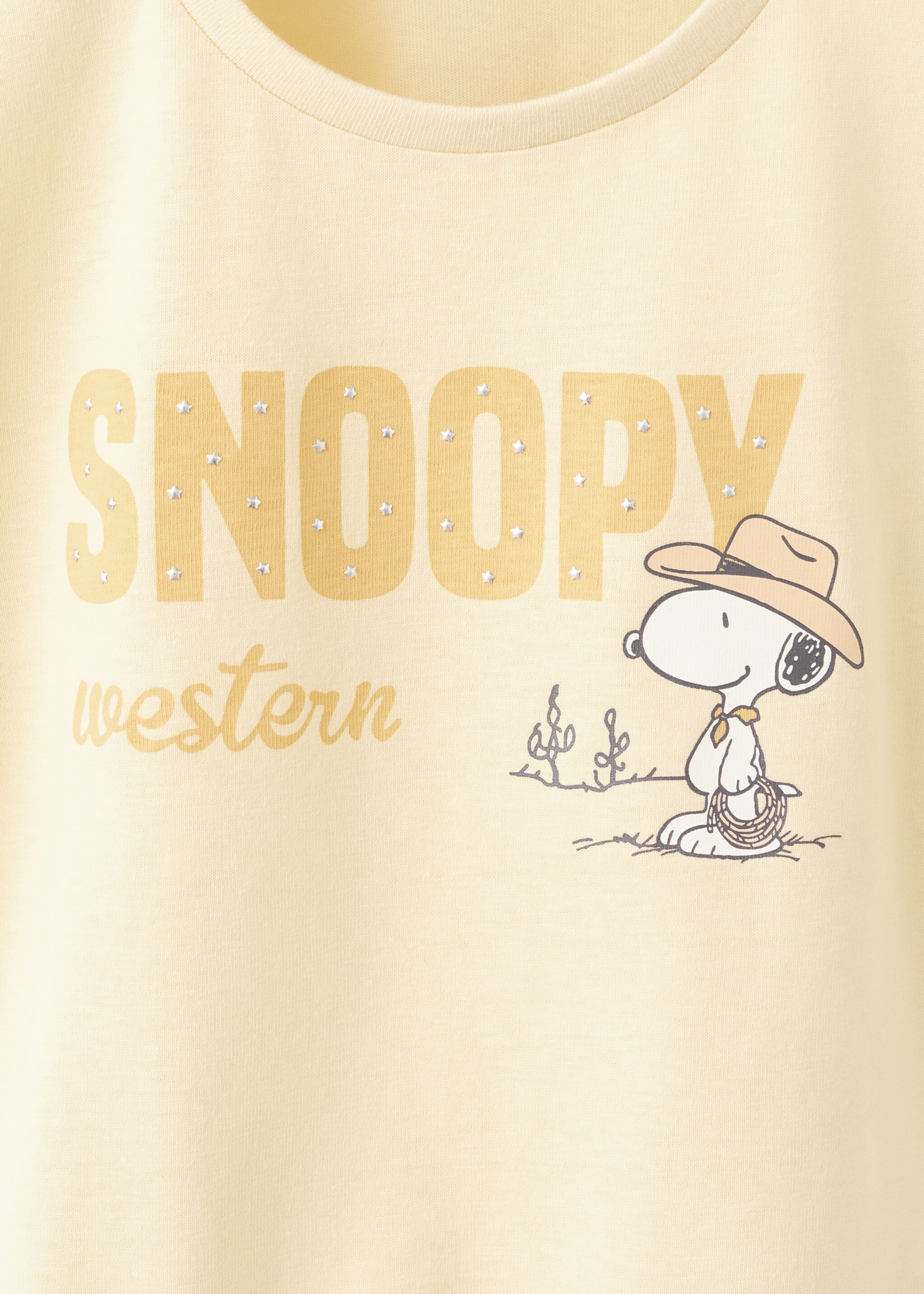 Snoopy t-shirt with bow - Details of the article 8, Pastel Yellow. Ref: 27007933-00.