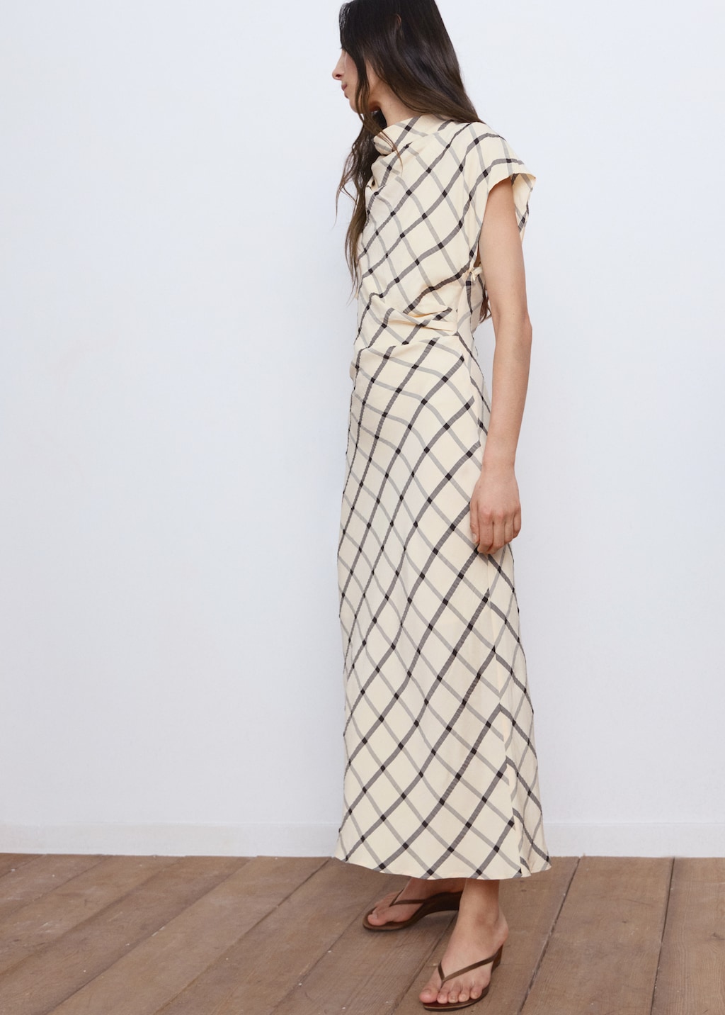 Checked dress with draped neckline - image 3