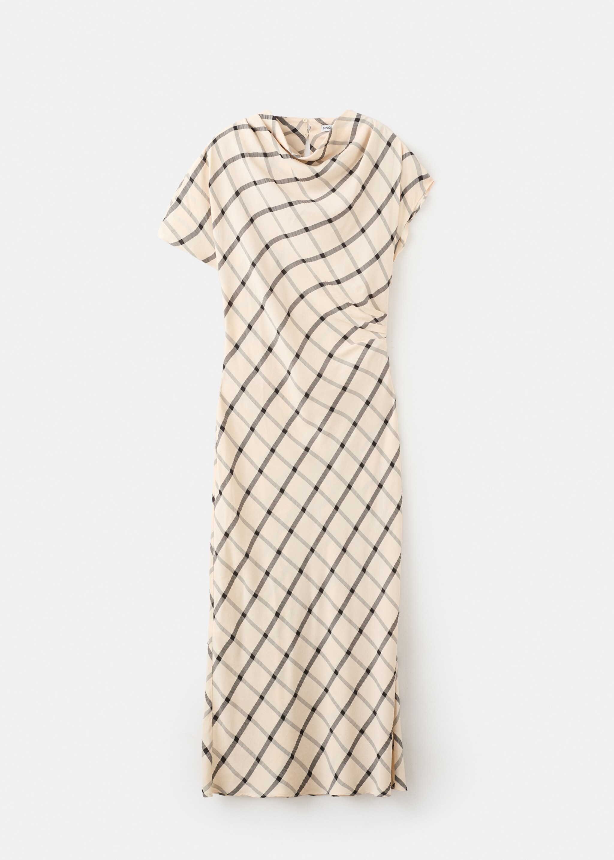 فستان بنقشة مربعات وياقة درابية - منتج دون نموذج, بيج فاتح. Ref: 27009100-00.