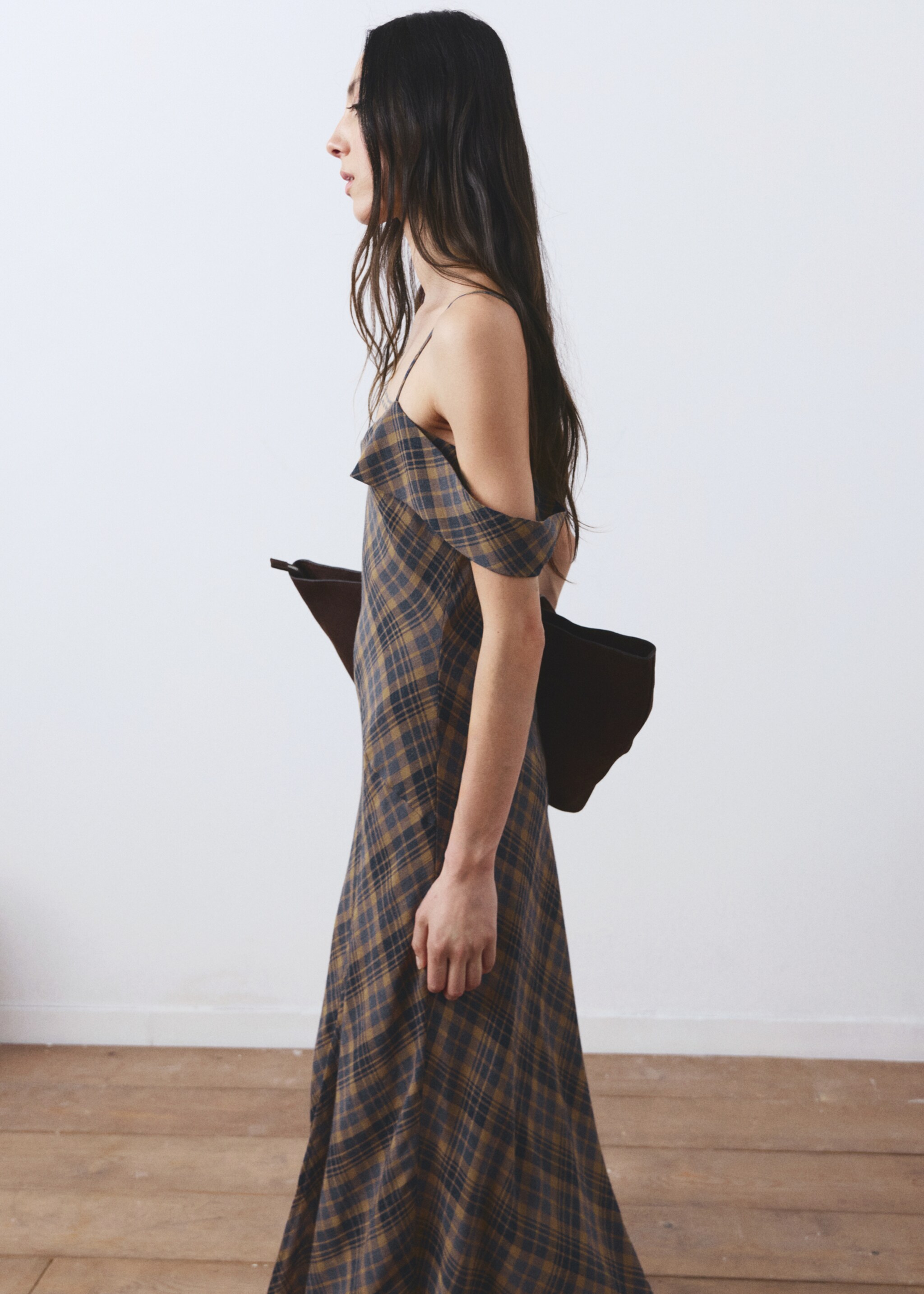 Check asymmetrical dress - Medium plane, Brown. Ref: 27009101-00.