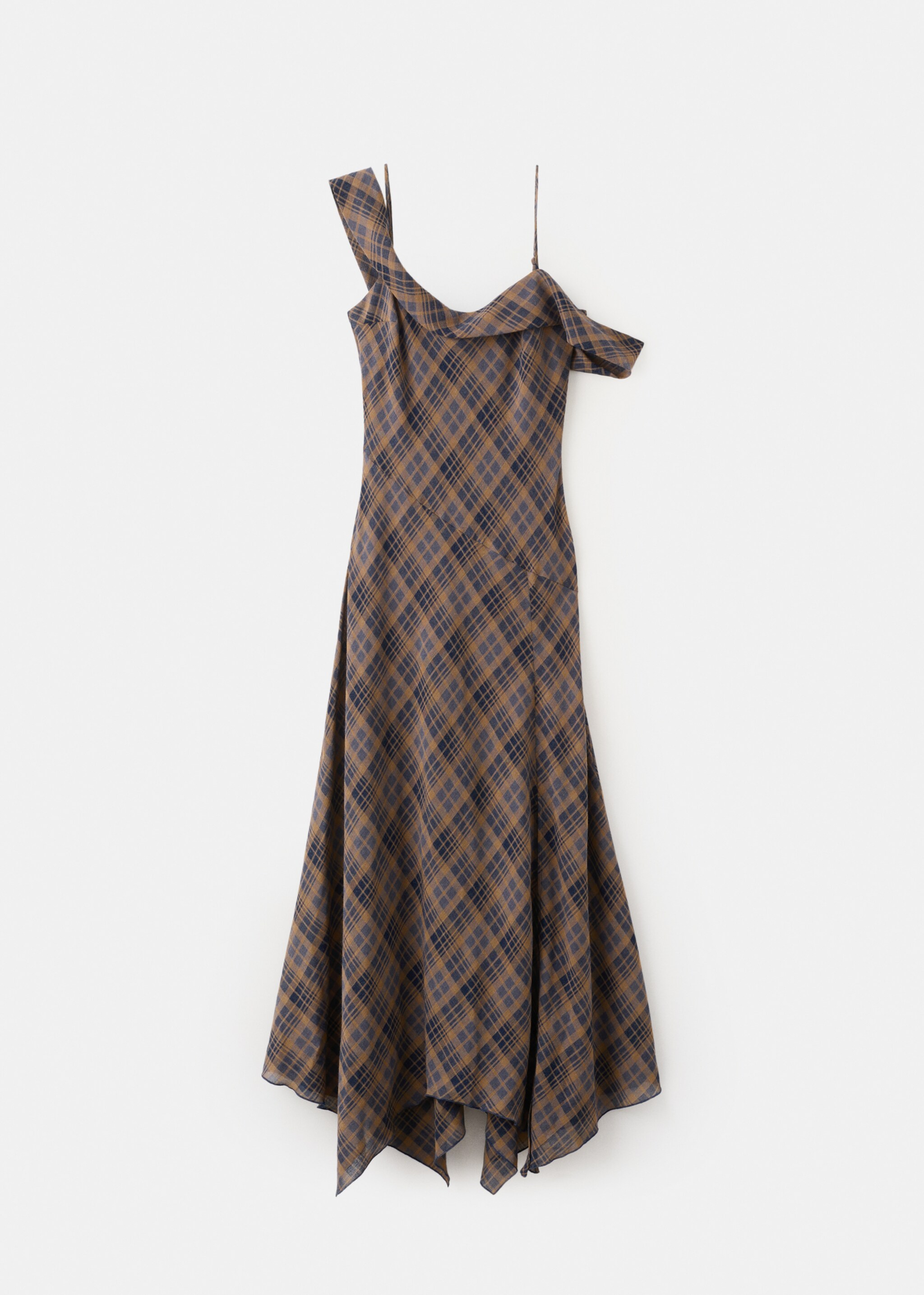 Check asymmetrical dress - Article without model, Brown. Ref: 27009101-00.