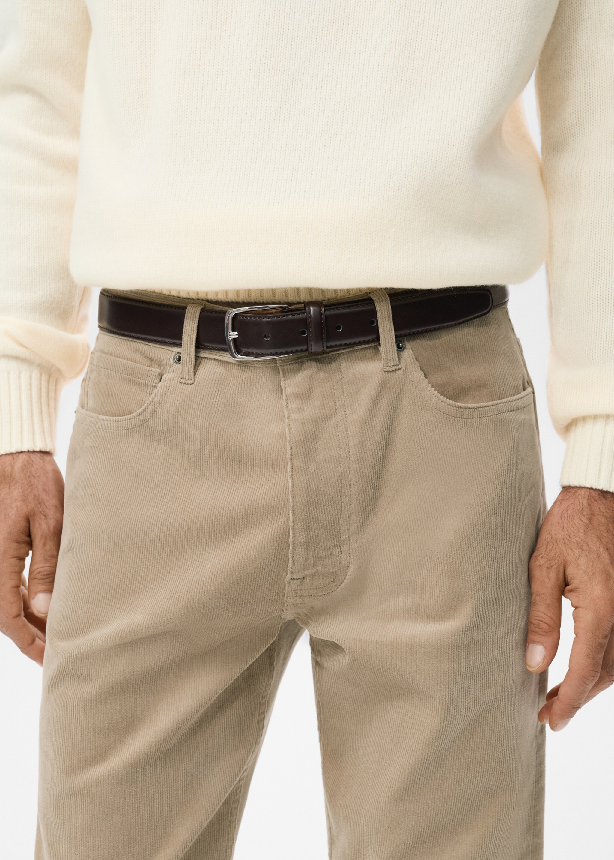 Corduroy regular-fit trousers - Details of the article 1, Sand. Ref: 27011192-00.