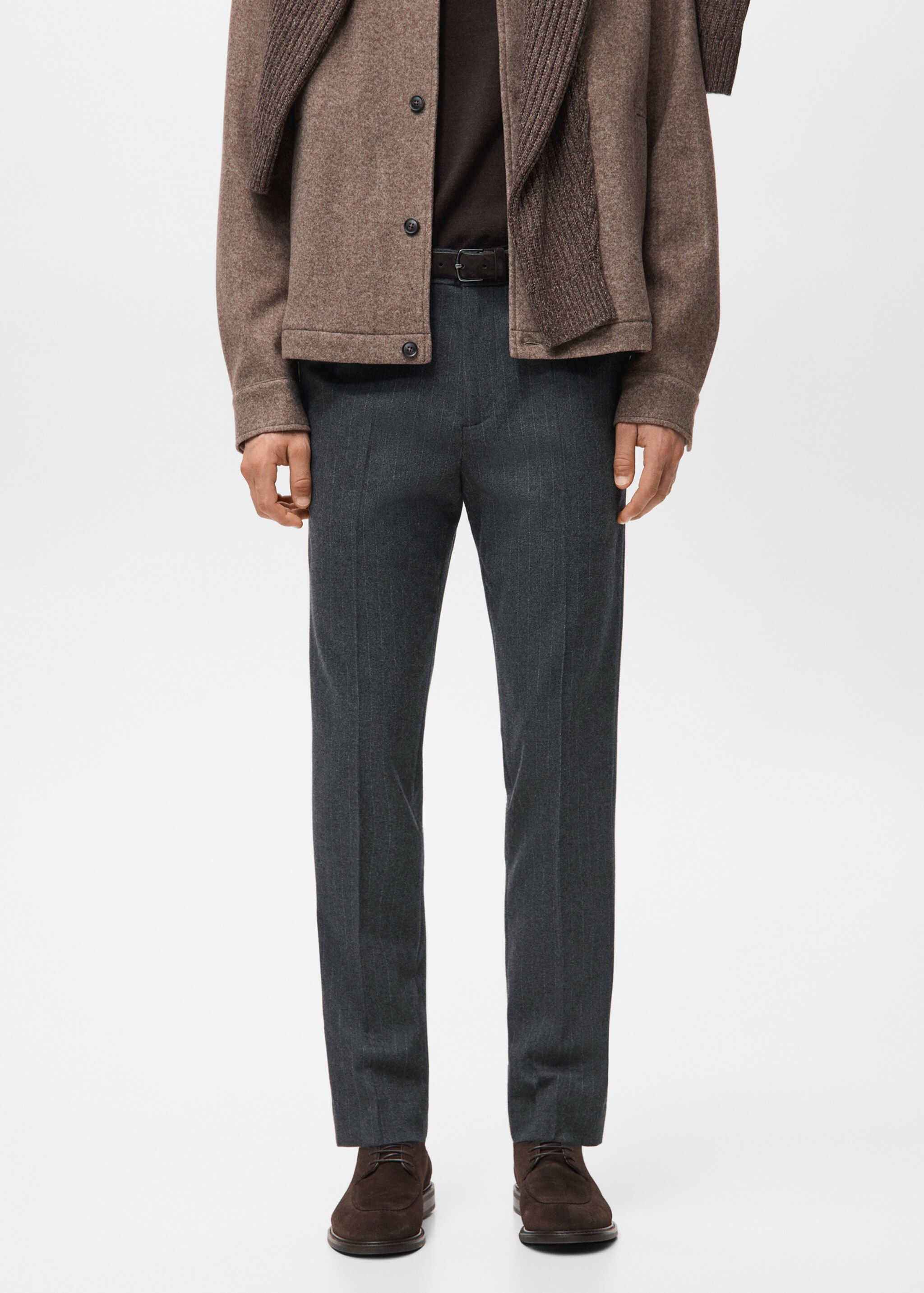 Slim-fit flannel trousers - Medium plane, Dark Heather Grey. Ref: 27011198-00.