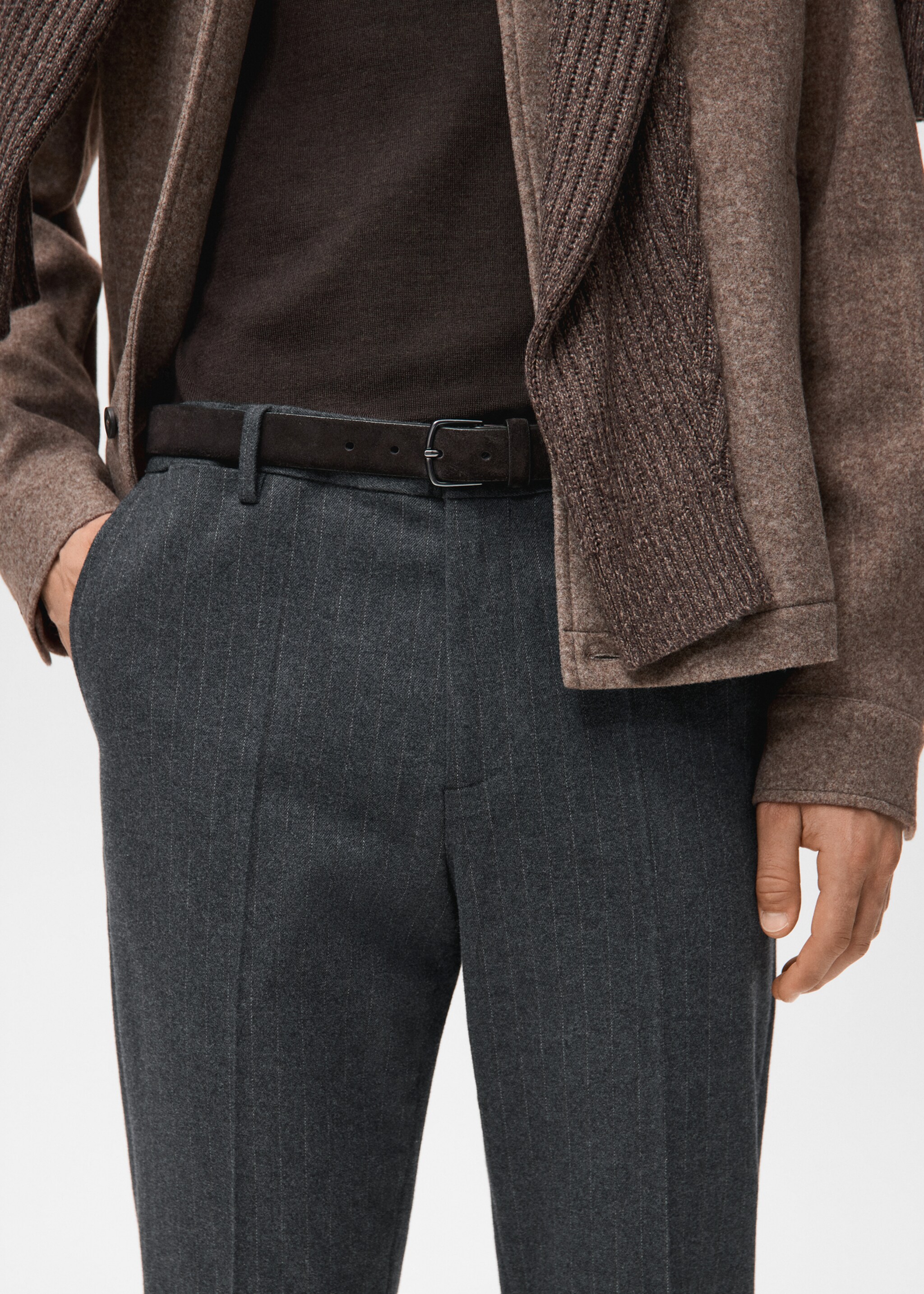 Slim-fit flannel trousers - Details of the article 1, Dark Heather Grey. Ref: 27011198-00.