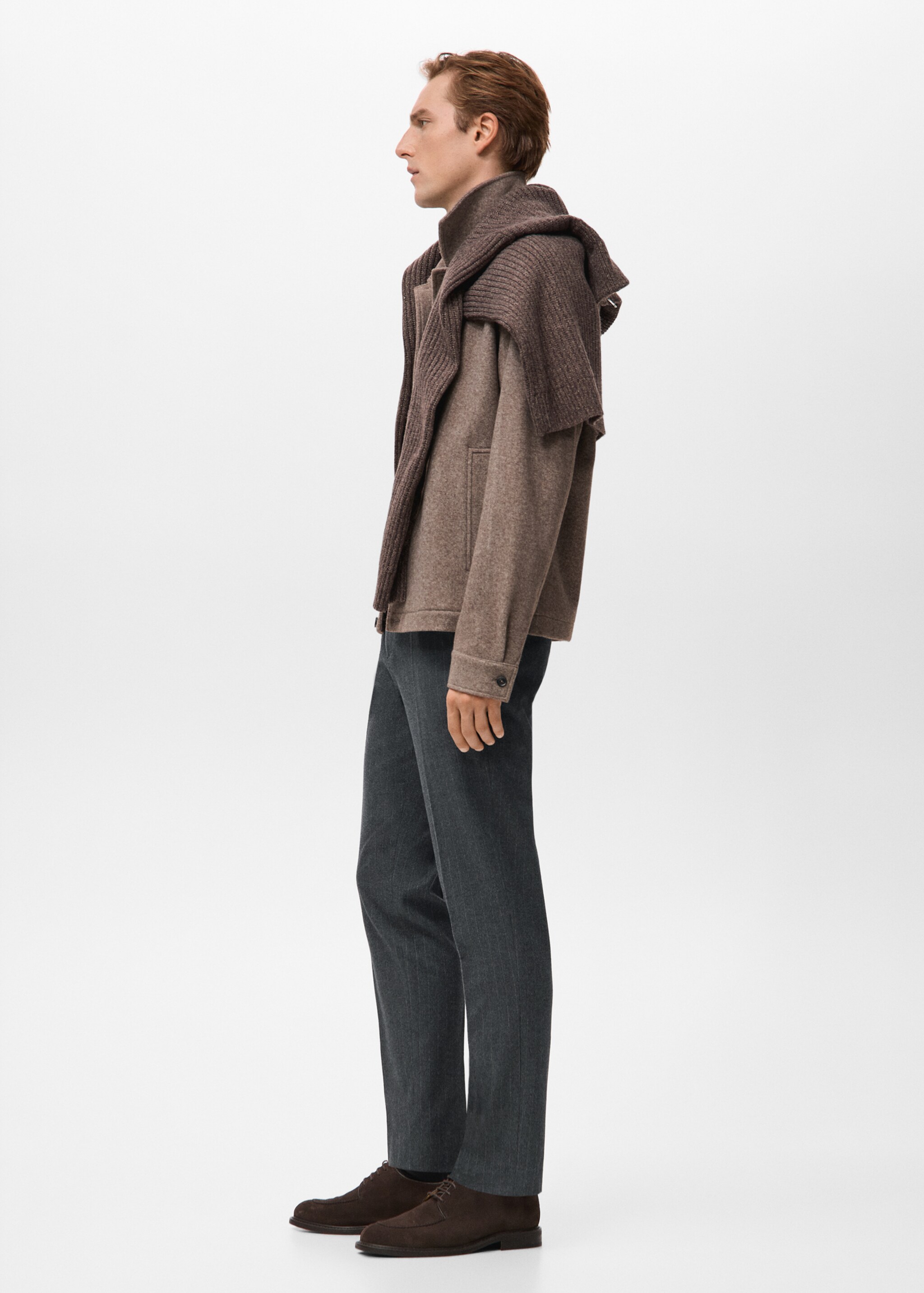 Slim-fit flannel trousers - Details of the article 2, Dark Heather Grey. Ref: 27011198-00.