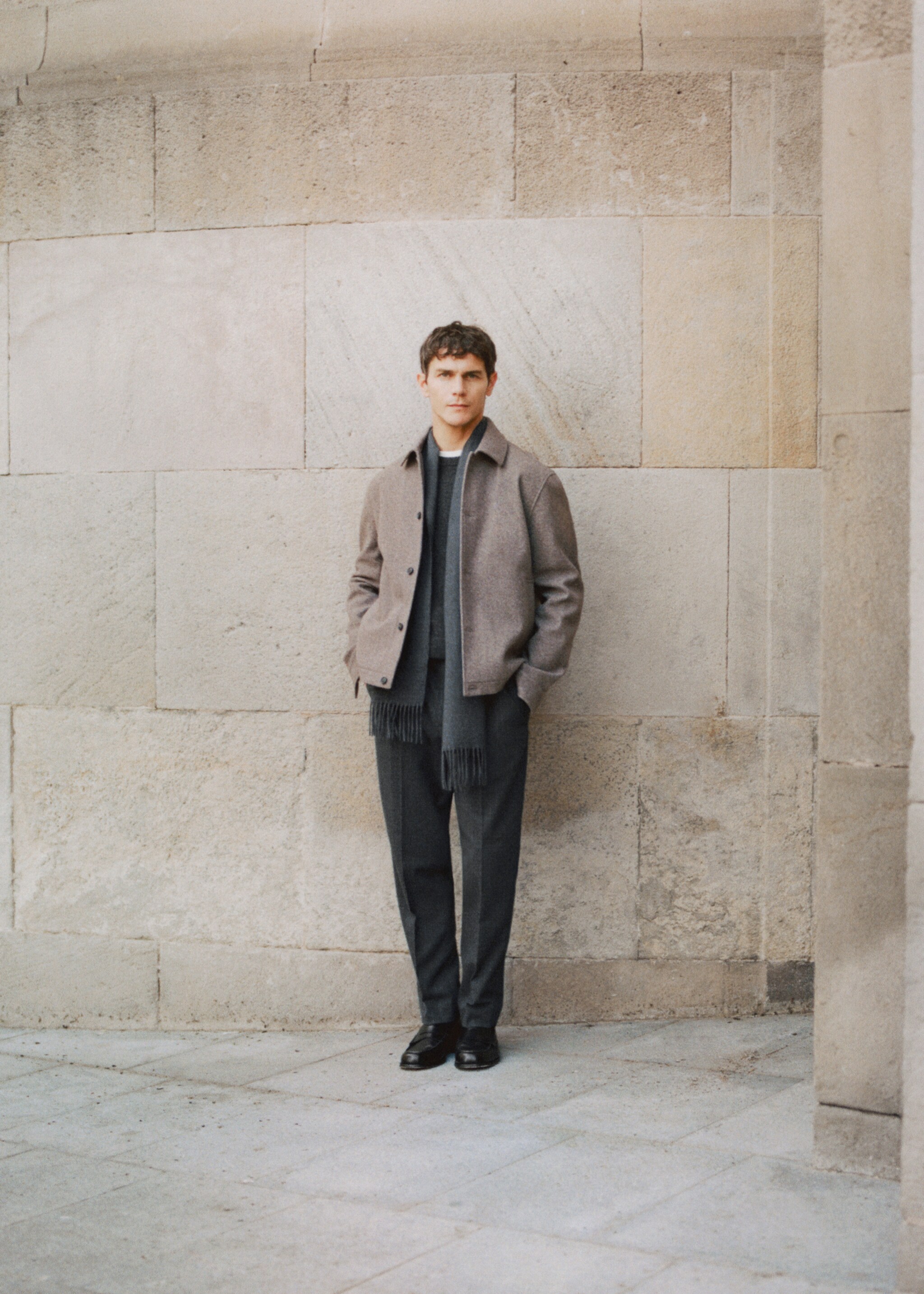 Slim-fit flannel trousers - Details of the article 5, Dark Heather Grey. Ref: 27011198-00.