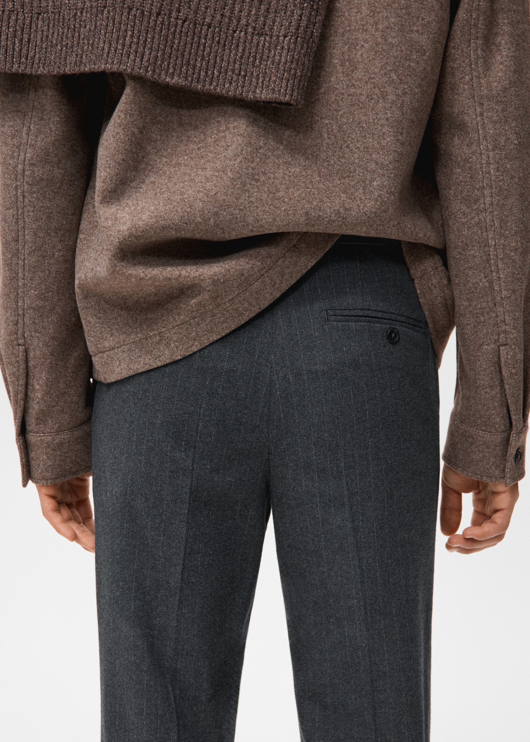 Slim-fit flannel trousers - Details of the article 6, Dark Heather Grey. Ref: 27011198-00.