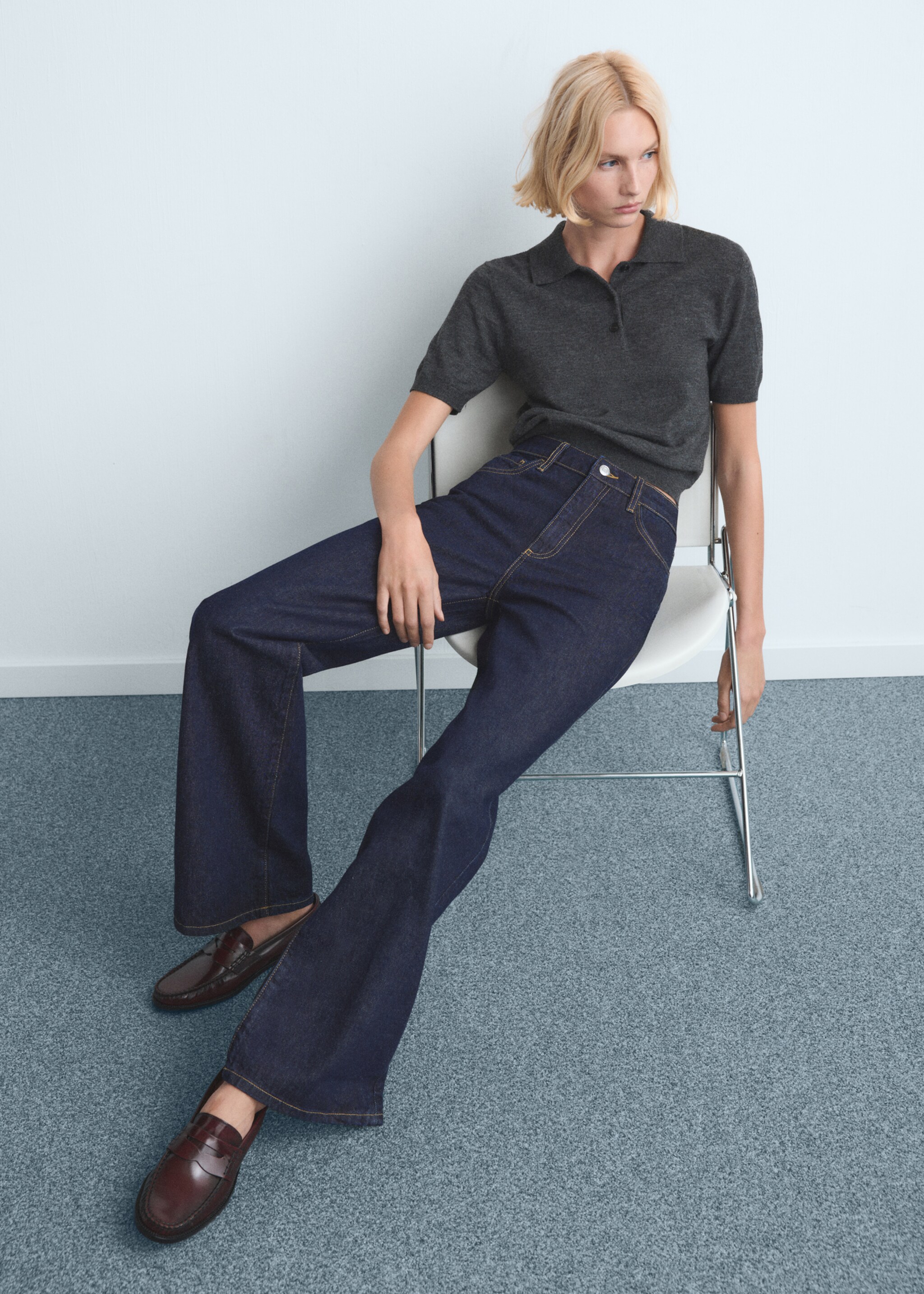 Danila high-waisted wide-leg jeans - Details of the article 2, Open Blue. Ref: 27011204-00.