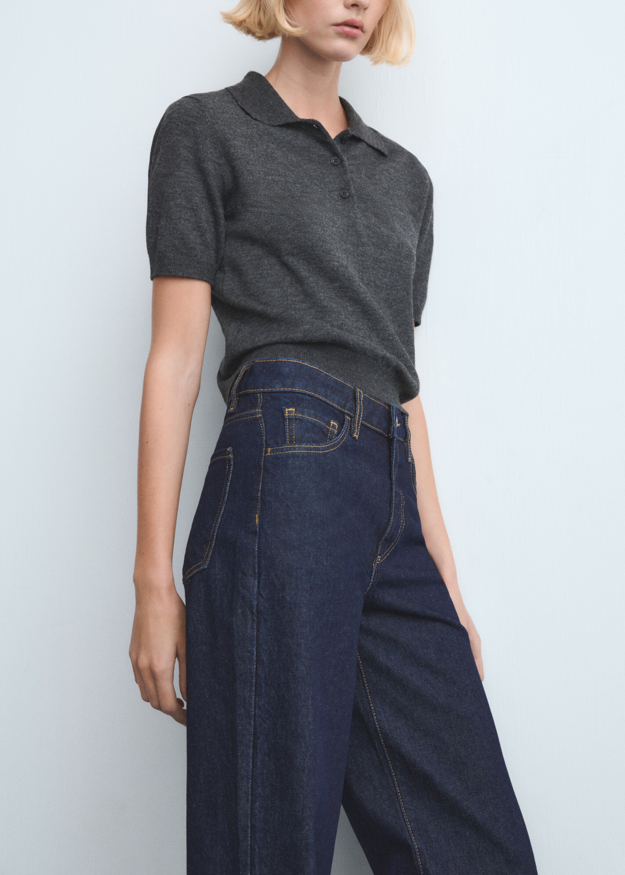 Danila high-waisted wide-leg jeans - Details of the article 6, Open Blue. Ref: 27011204-00.